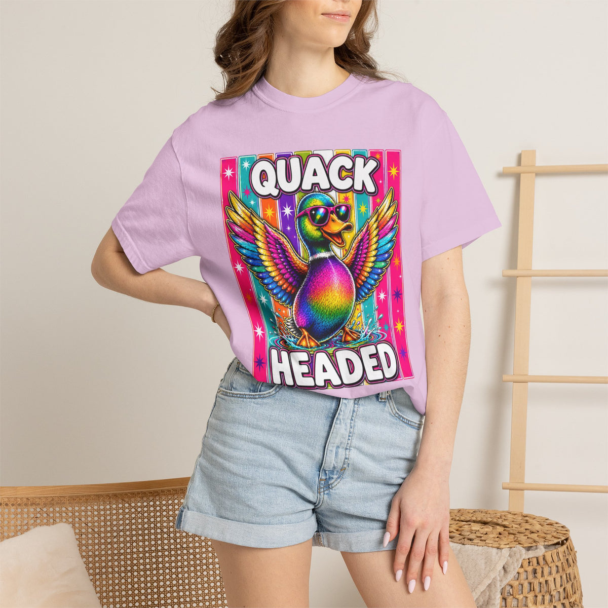 Quack Headed Duck T Shirt Vibrant Retro Rainbow Duck Graphic Tee