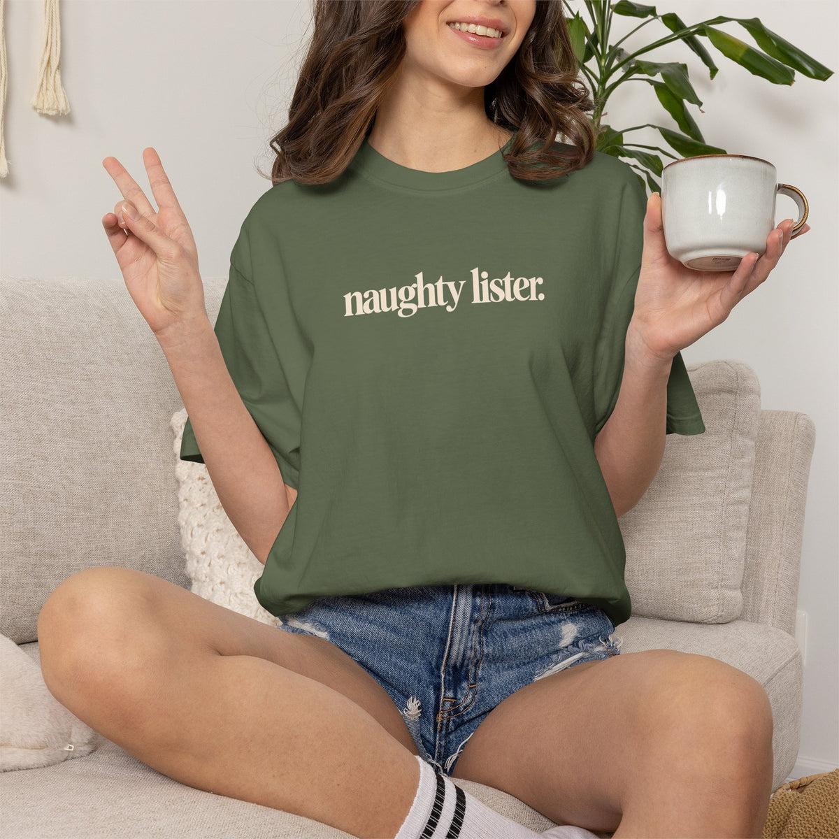 Naughty Lister Christmas Shirt, Funny Minimalist Holiday Tee, Comfort Colors Christmas T-Shirt, Sarcastic Xmas Shirt, Naughty List Gift
