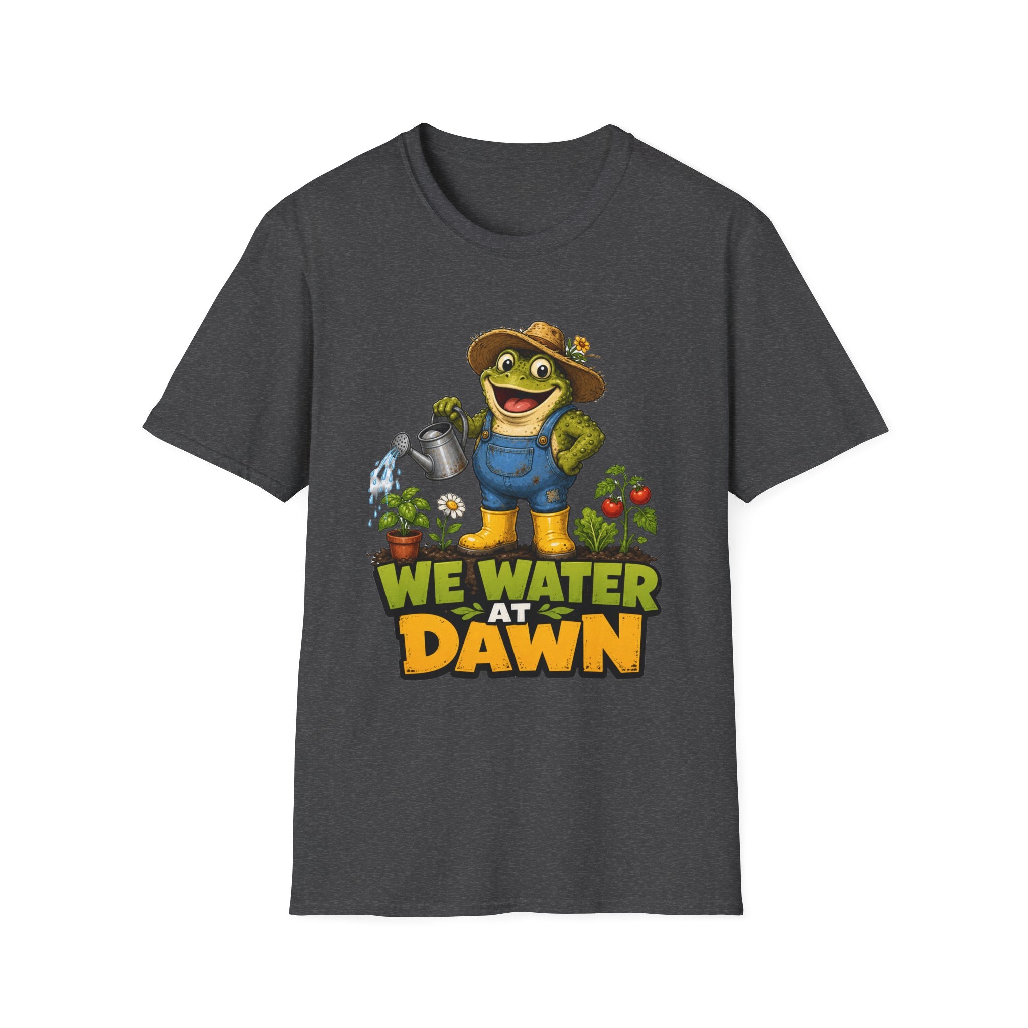 Garden Frog T‑Shirt — 'We Water at Dawn' Cute Gardener Tee