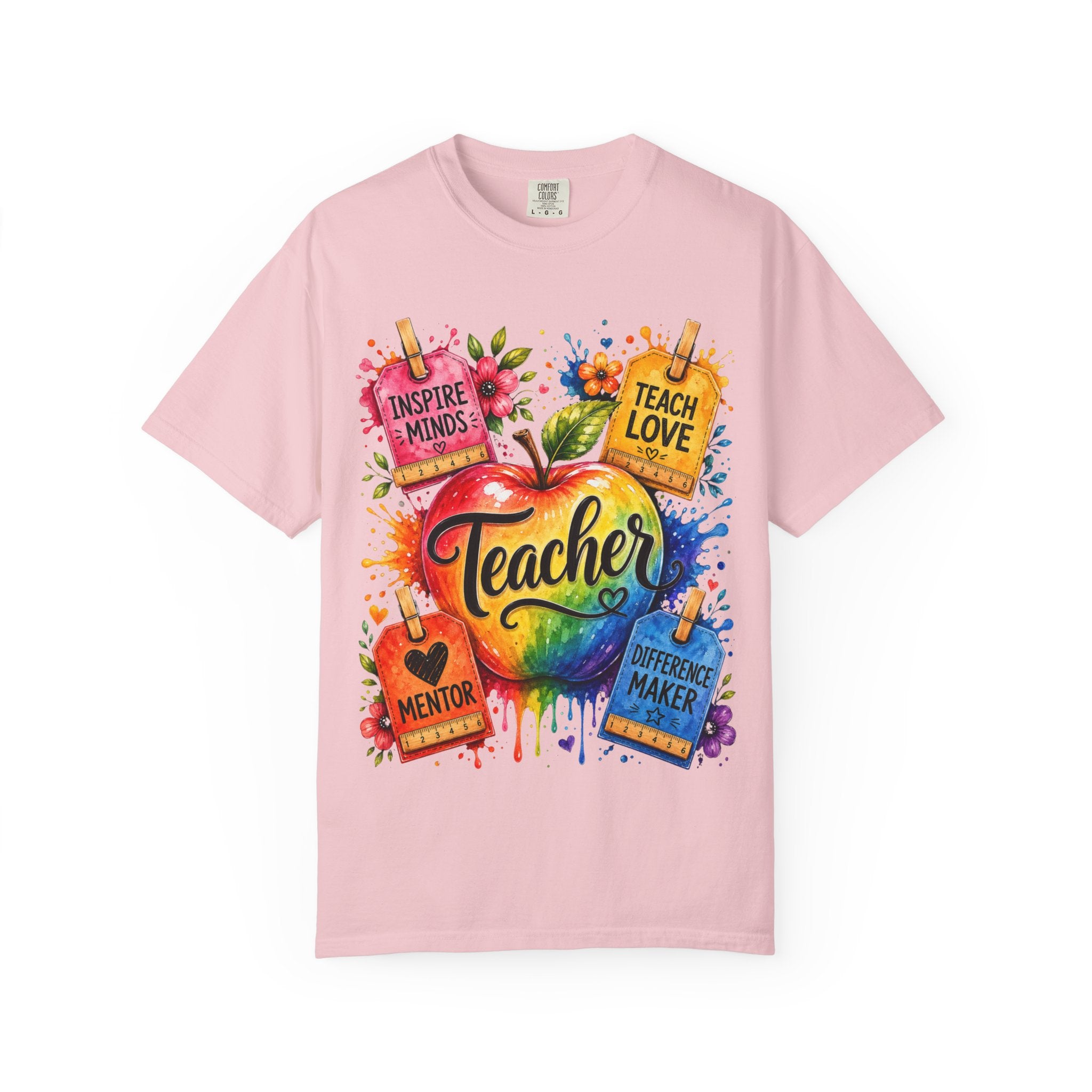 Teacher Apple T Shirt Colorful Inspire Minds Teach Love Mentor Design
