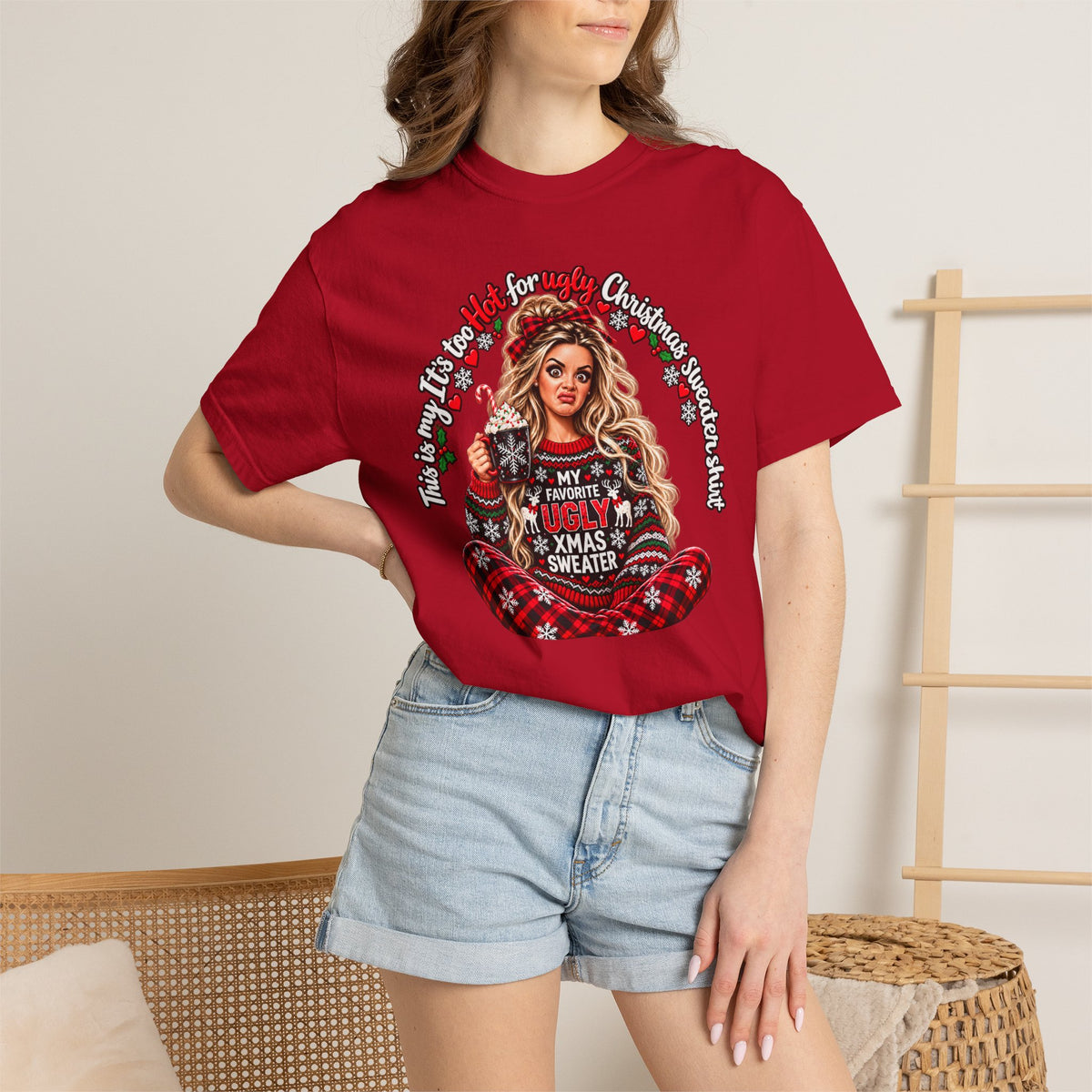 Ugly Christmas Sweater Shirt, Too Hot for Ugly Christmas Sweater Tee, Funny Christmas Shirt, Holiday Party Outfit, Christmas Graphic Tee