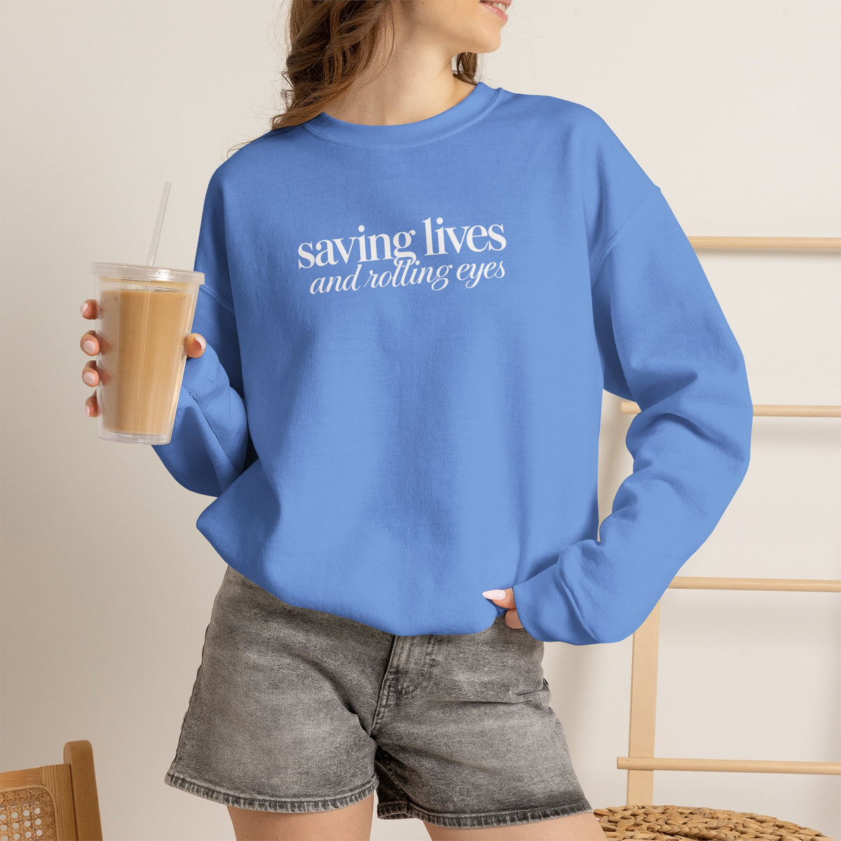 Saving Lives and Rolling Eyes Sweatshirt, Funny Nurse Gift, Doctor Sweatshirt, Healthcare Worker Gift, Sarcastic Medical Crewneck