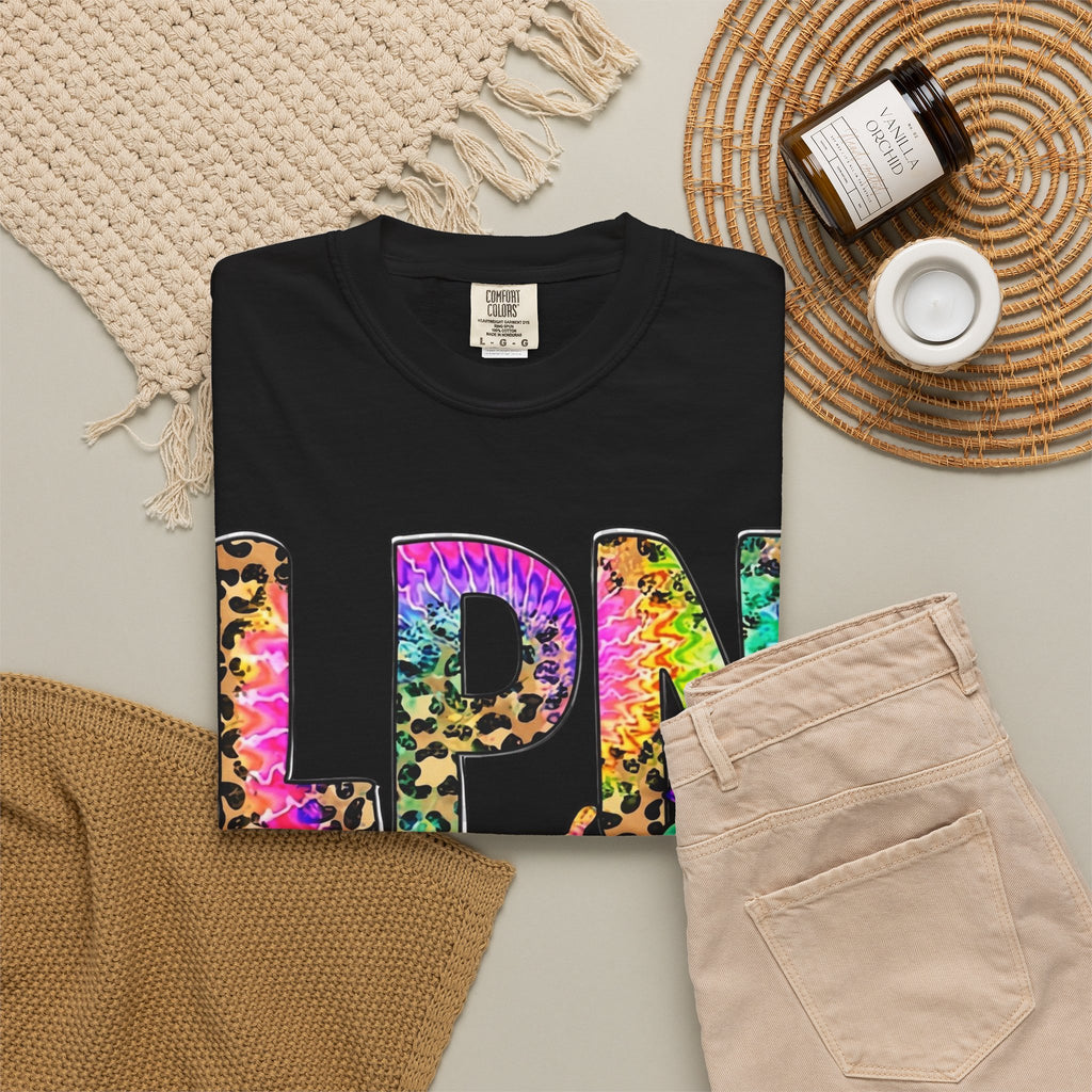 LPN Life T Shirt Colorful Leopard Stethoscope Nursing Tee