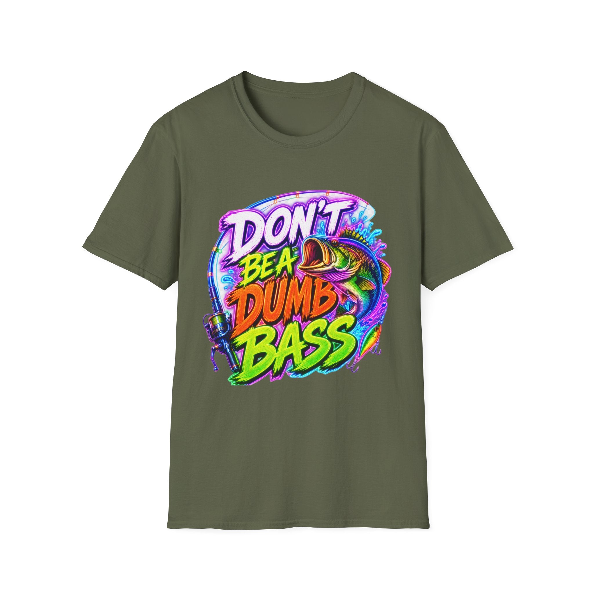 T-Shirt — "Don't Be a Dumb Bass" Colorful Fishing Graphic Tee