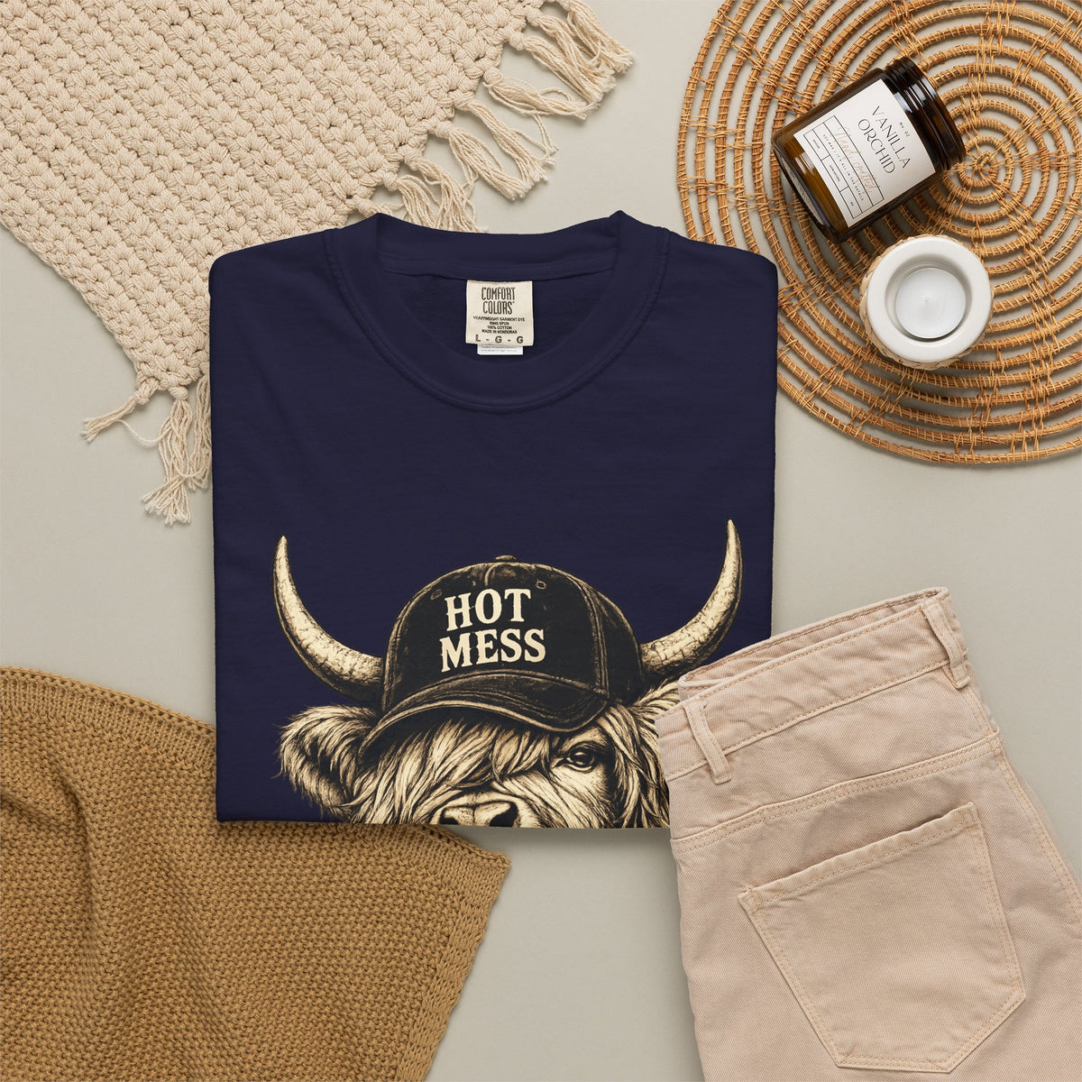 Hot Mess Highland Cow T Shirt Funny Cow with Coffee Graphic