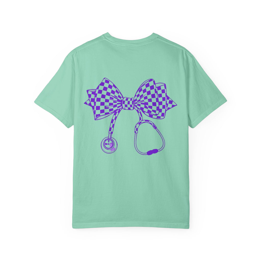 Nurse Stethoscope Bow T Shirt Checkered Medical Ribbon Tee
