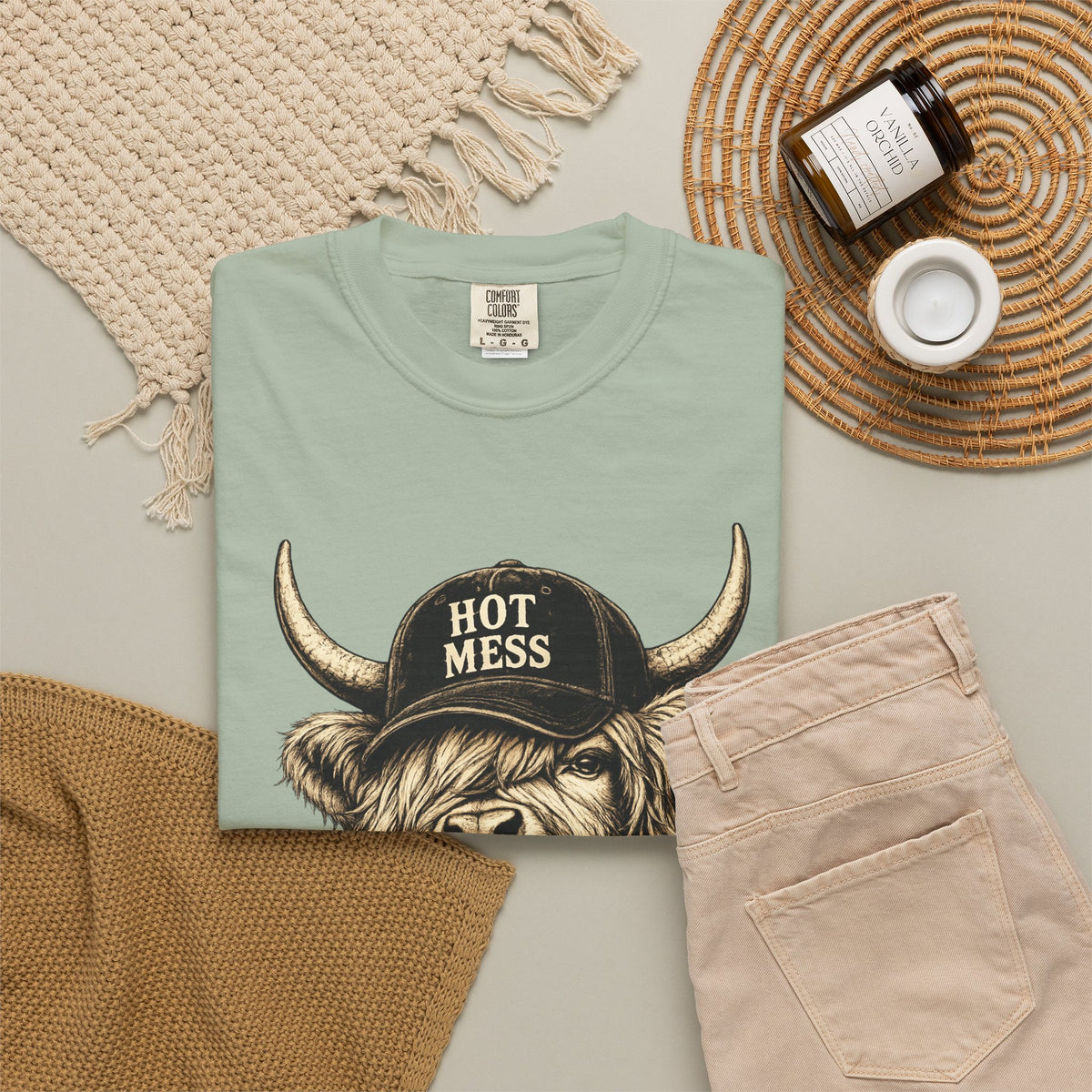 Hot Mess Highland Cow T Shirt Funny Cow with Coffee Graphic