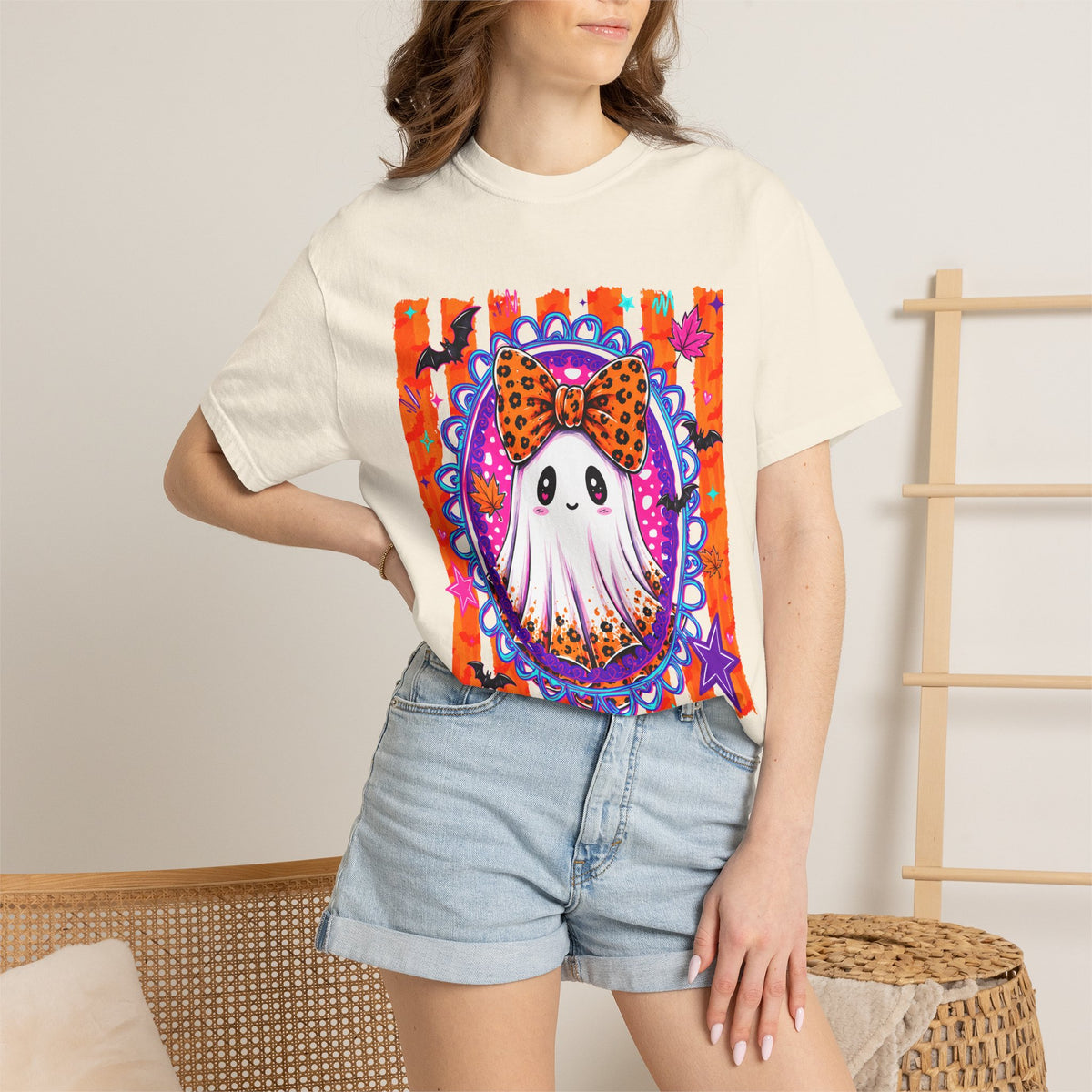 Halloween Ghost Tee Cute Polka Dot Bow Ghost Graphic T Shirt