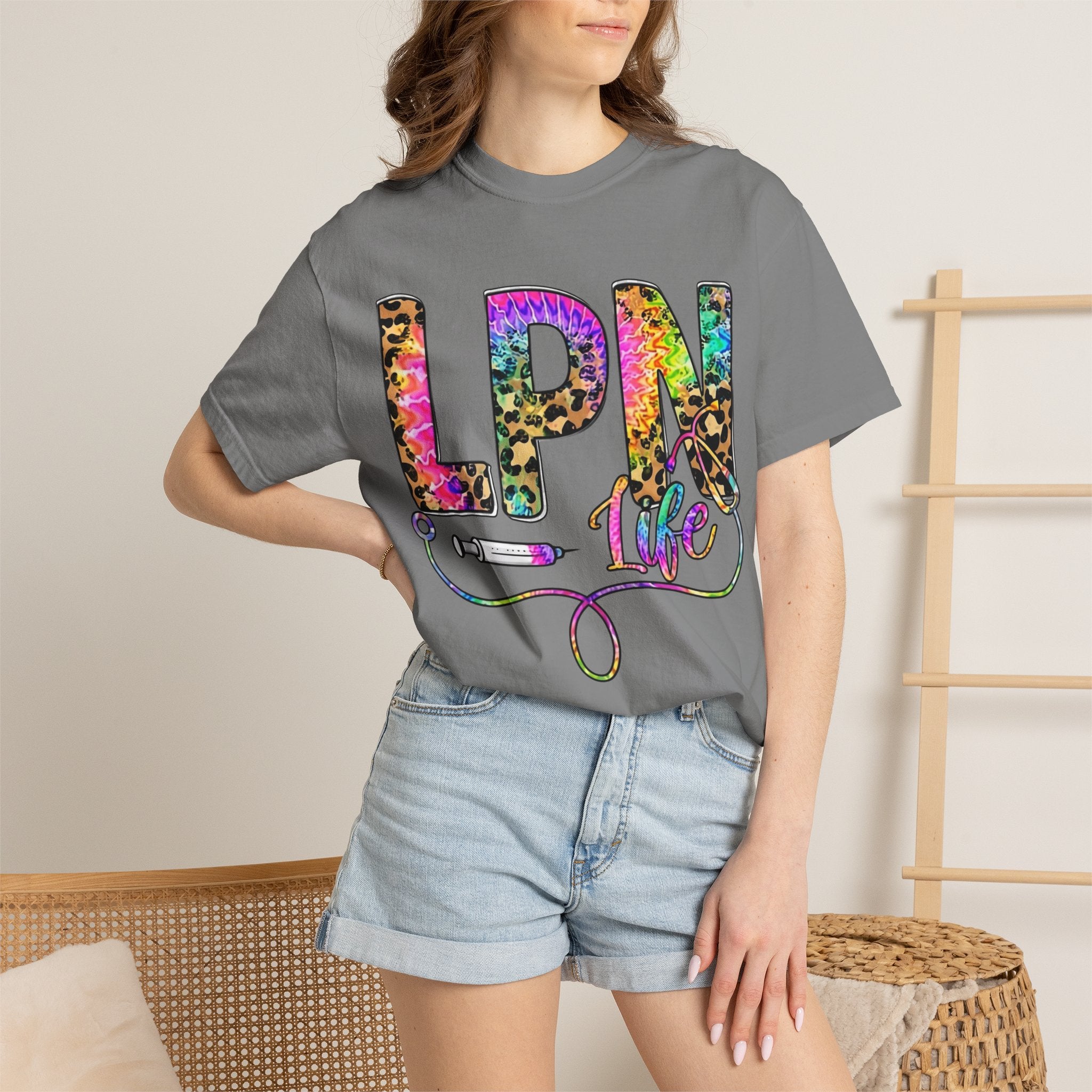 LPN Life T Shirt Colorful Leopard Stethoscope Nursing Tee
