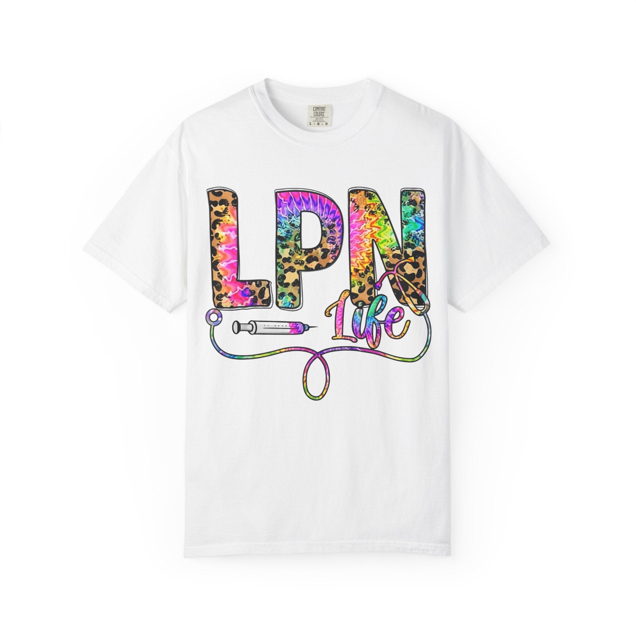 LPN Life T Shirt Colorful Leopard Stethoscope Nursing Tee