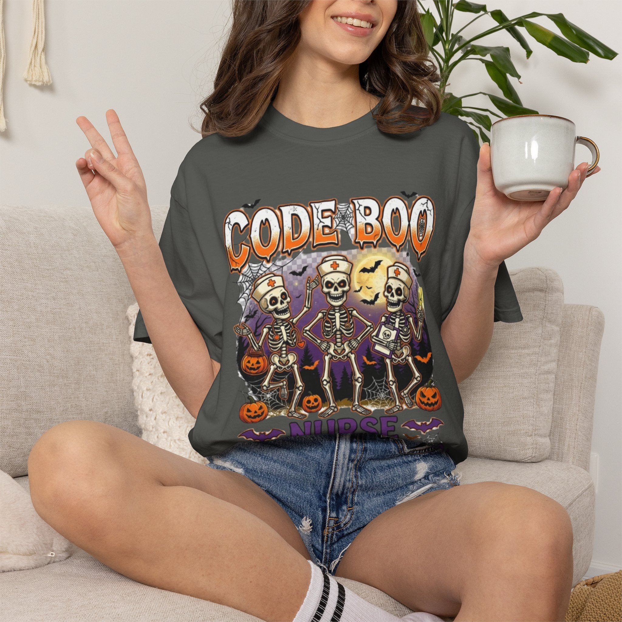 Nurse Code Boo Halloween T‑Shirt Spooky Season Skeletons