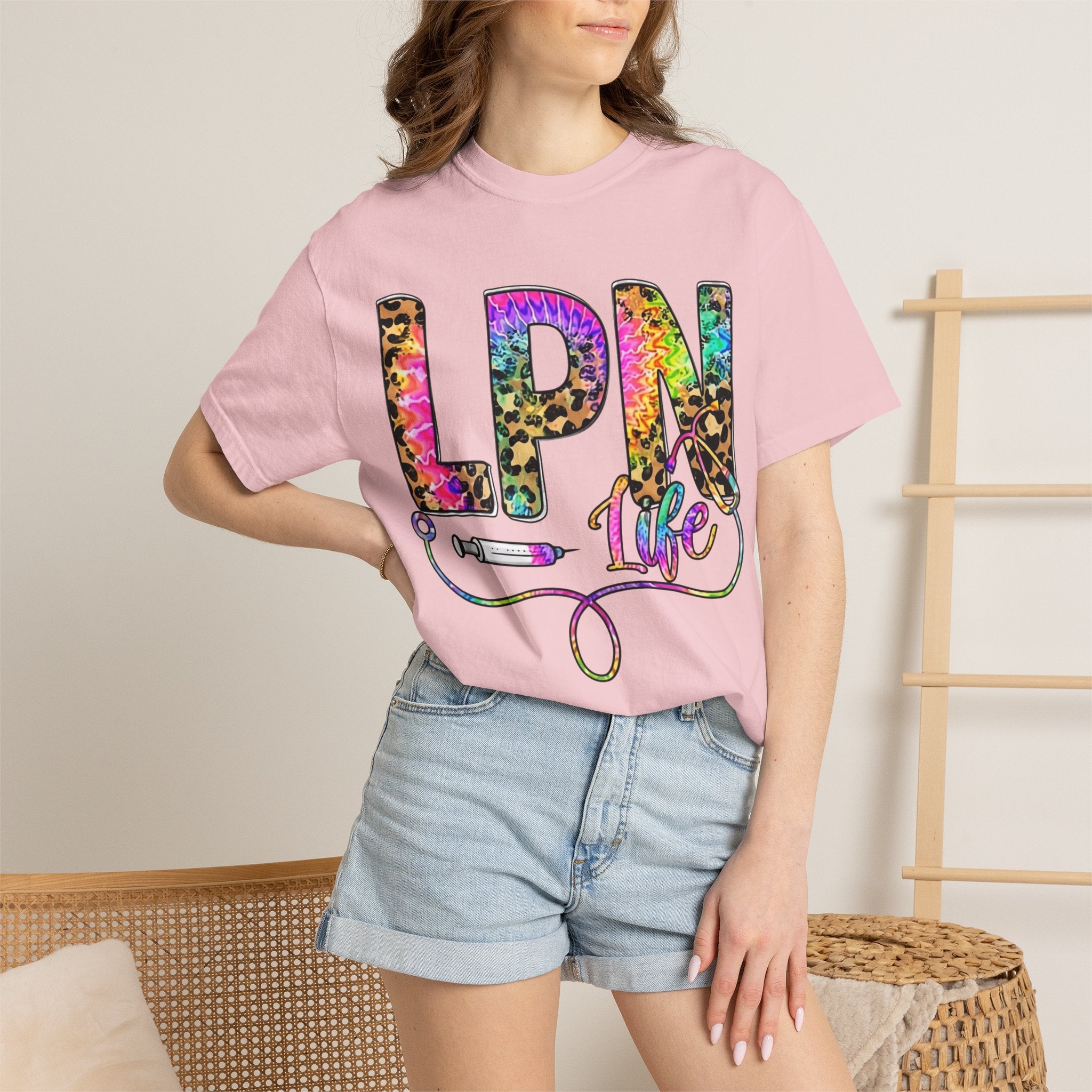 LPN Life T Shirt Colorful Leopard Stethoscope Nursing Tee