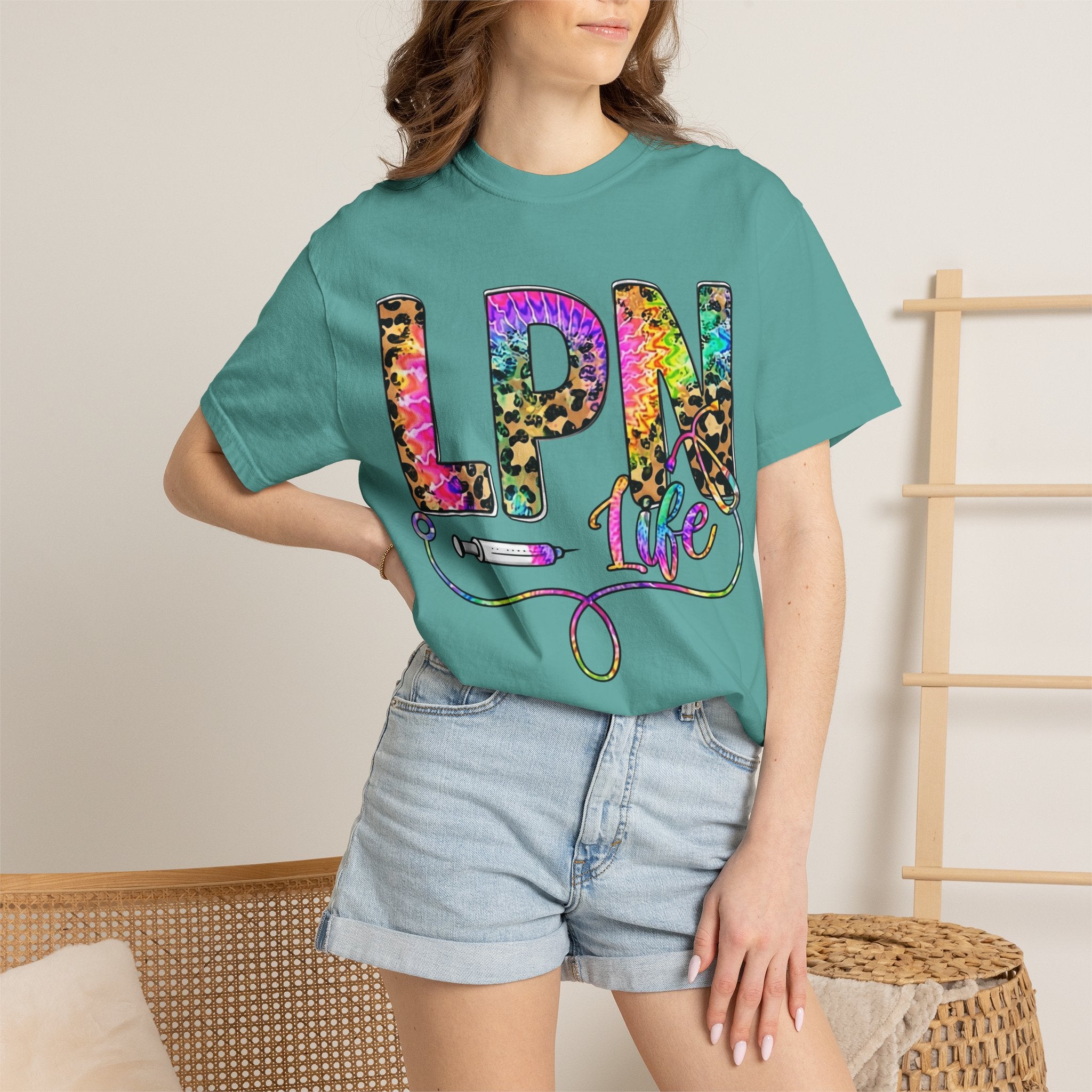 LPN Life T Shirt Colorful Leopard Stethoscope Nursing Tee