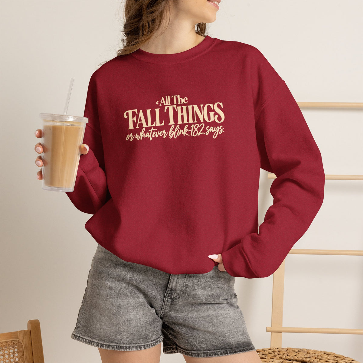 Crewneck Sweatshirt All the Fall Things Minimal Cream Script Inspirational Pullover