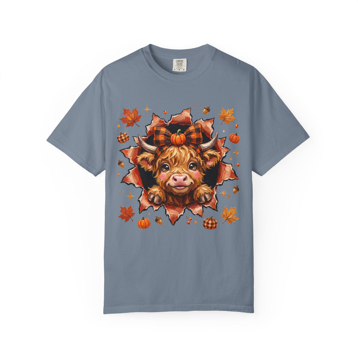 Highland Cow Autumn Tee Shirt Cute Fall Plaid Calf Design