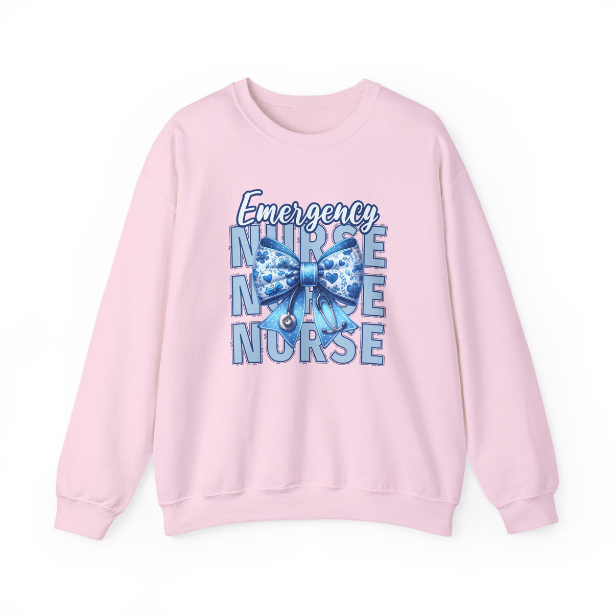 Emergency Nurse Sweatshirt, ER Nurse Blue Bow Shirt, Emergency Room Nurse Gift, RN Sweatshirt, Cute Nurse Apparel, Nursing Gift
