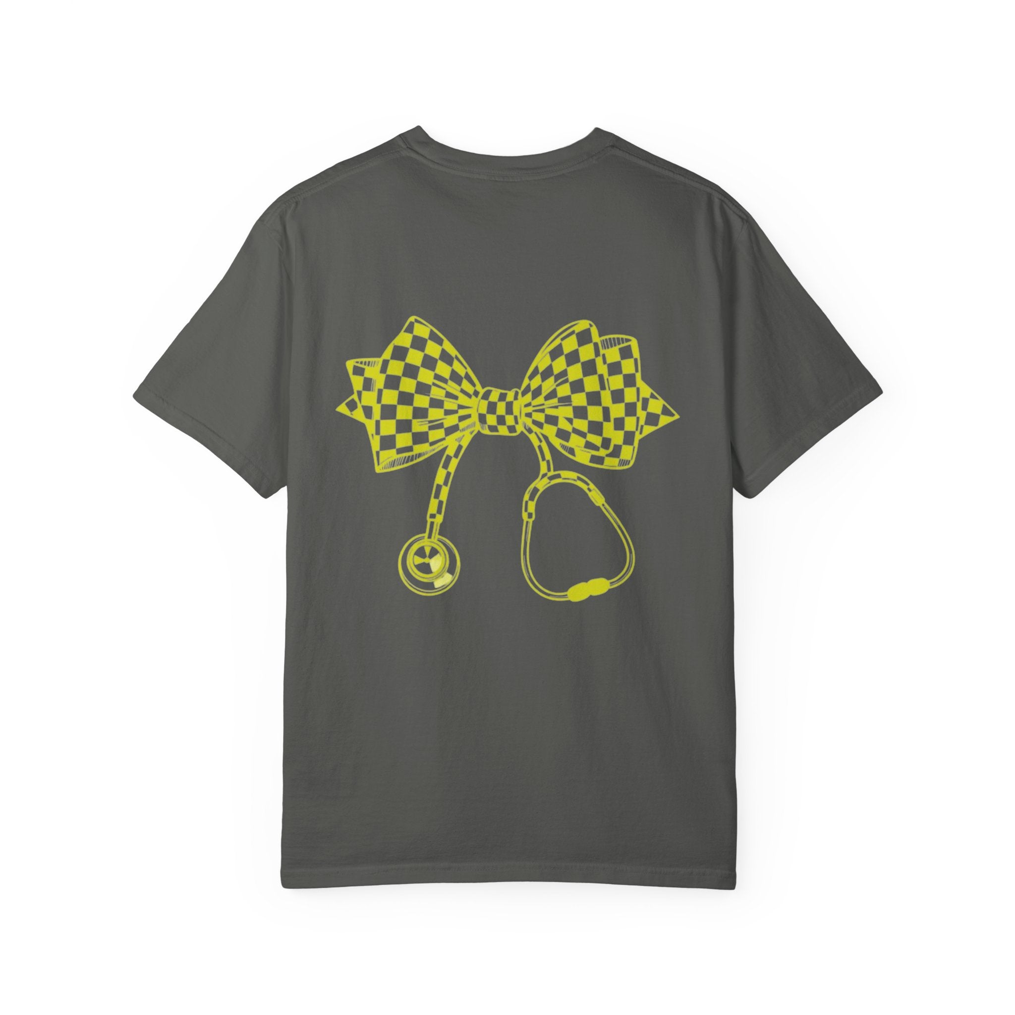 Checkerboard Bow Stethoscope T Shirt Nurse and Medical Student Gift