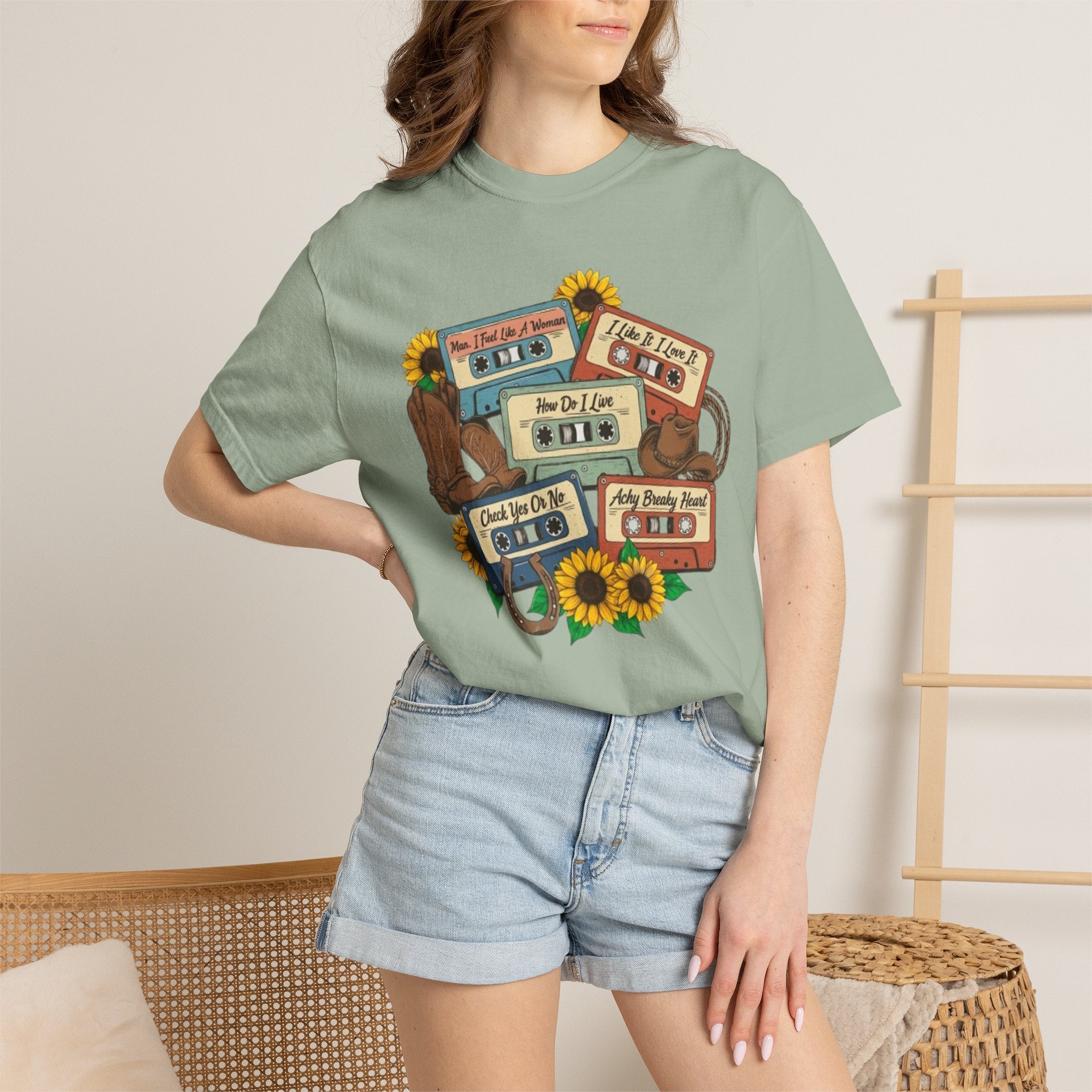 Cassette Mix T Shirt Retro Sunflower Tape Design