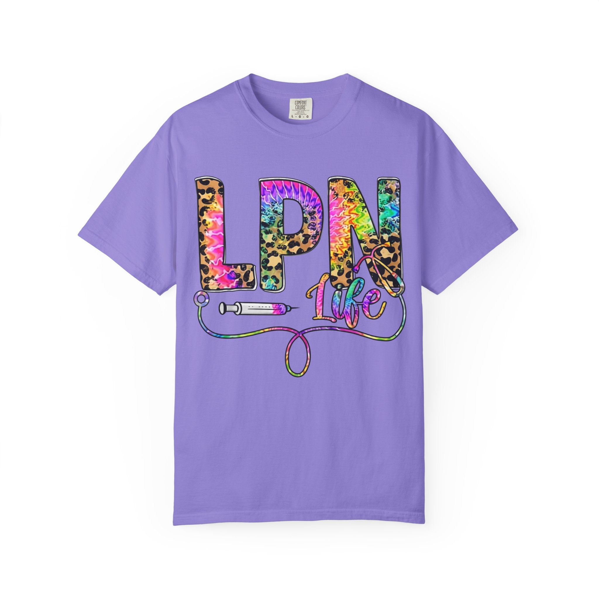 LPN Life T Shirt Colorful Leopard Stethoscope Nursing Tee