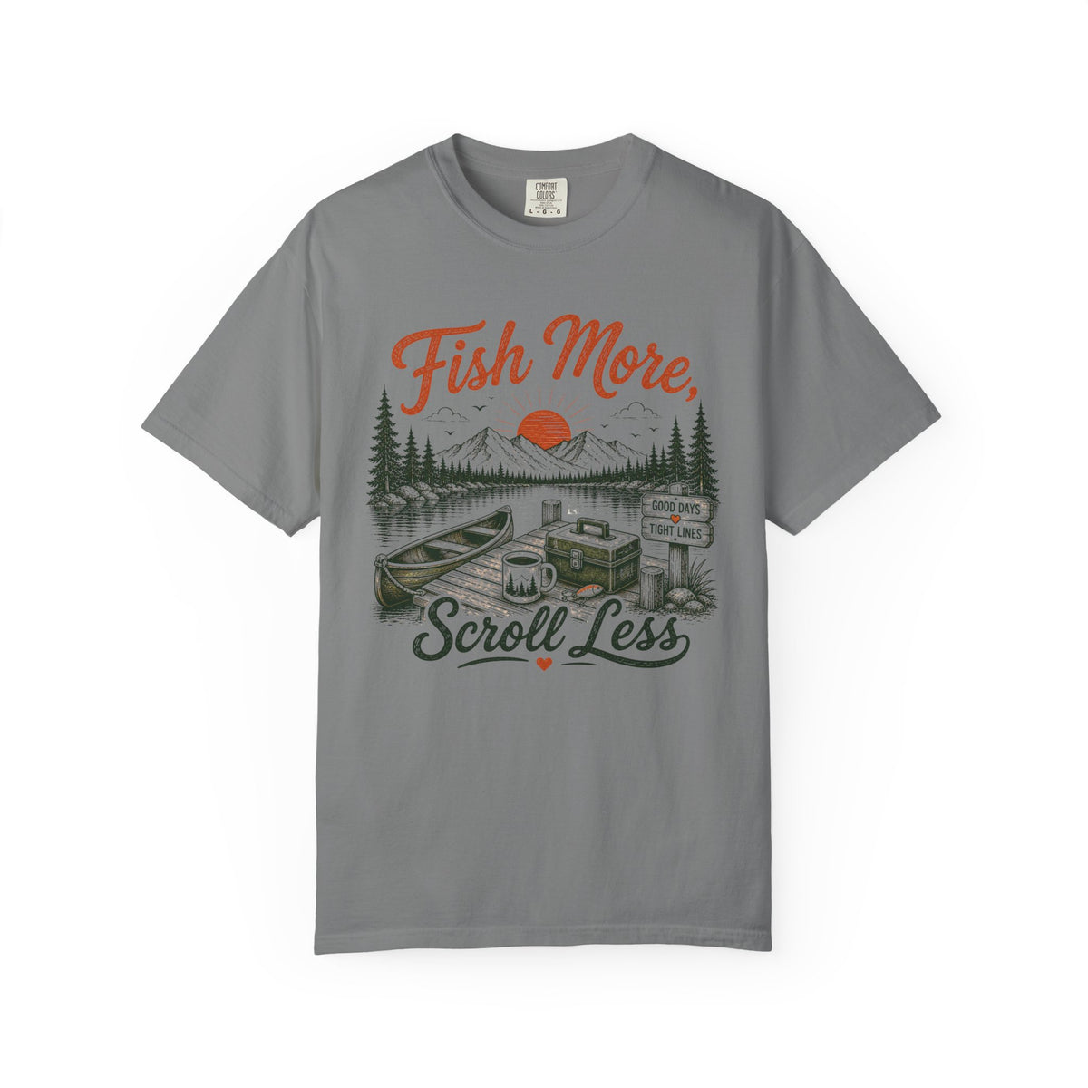 Fish More Scroll Less T Shirt Vintage Fishing Cabin Graphic Tee