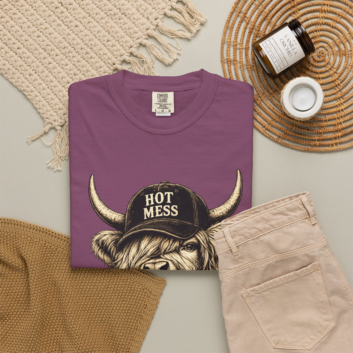 Hot Mess Highland Cow T Shirt Funny Cow with Coffee Graphic
