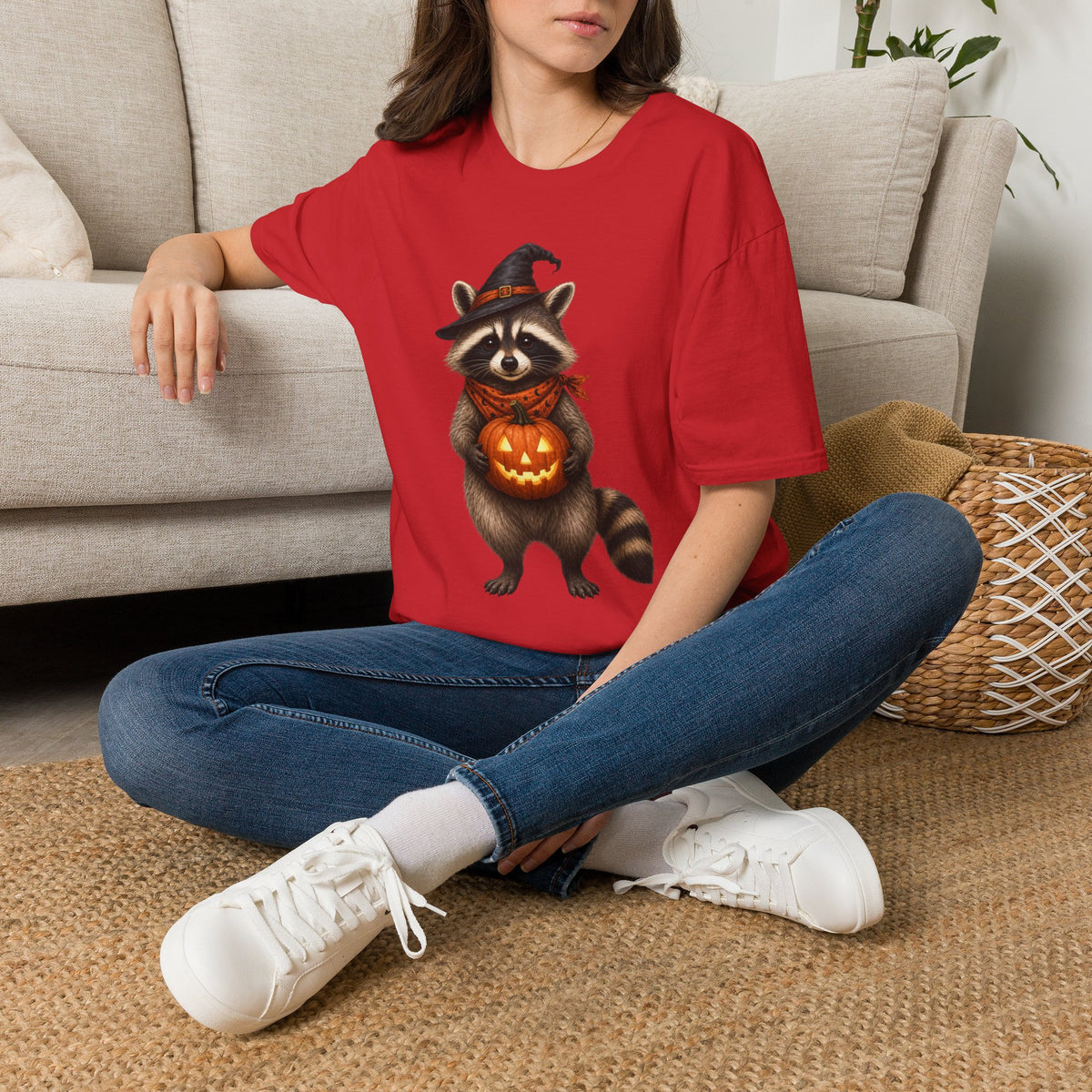 Raccoon Witch Halloween T Shirt Cute Pumpkin Trick-or-Treat Tee