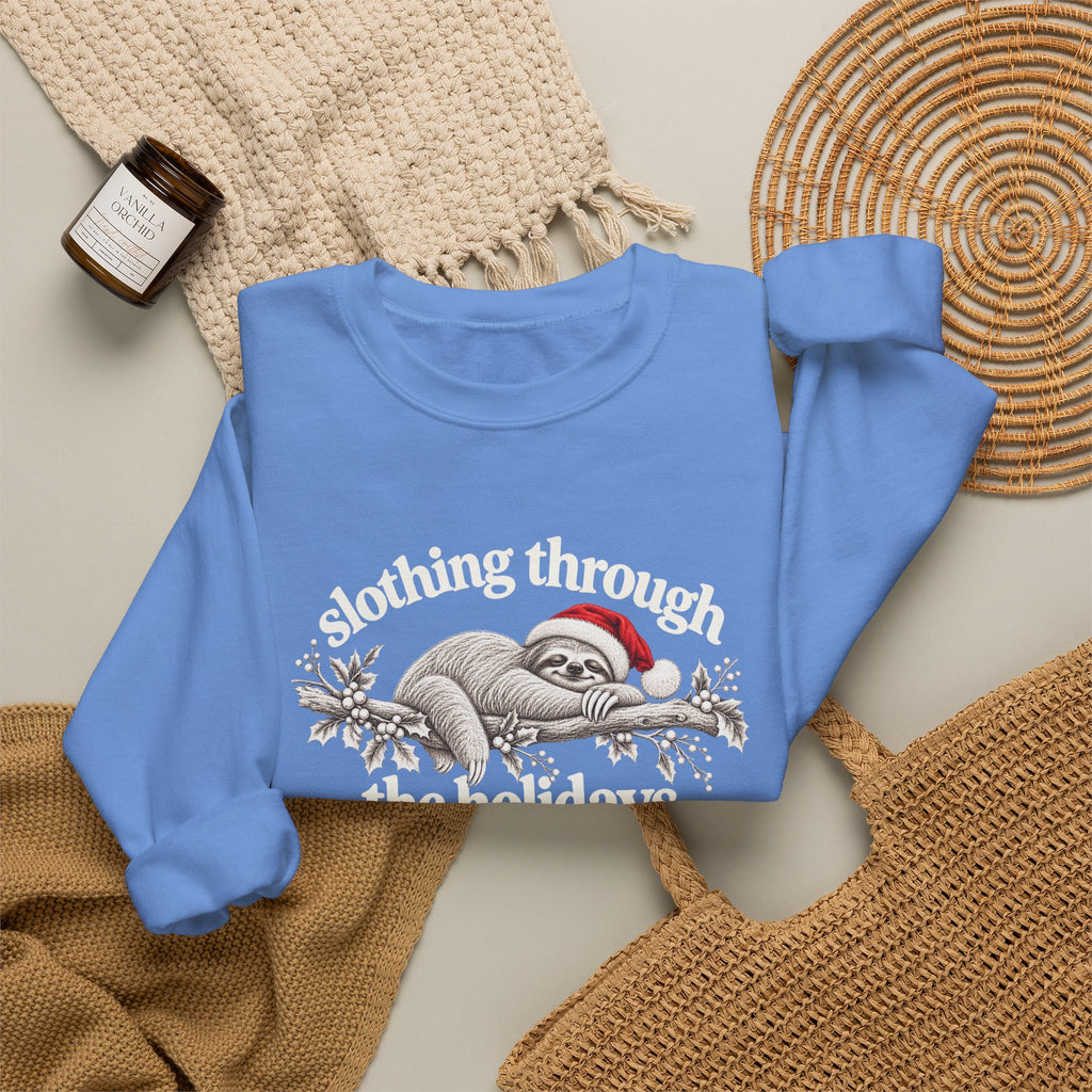 Funny Christmas Sloth Sweatshirt, Slothing Through the Holidays Crewneck, Cute Santa Sloth Shirt, Vintage Holiday Sweater, Christmas Gift