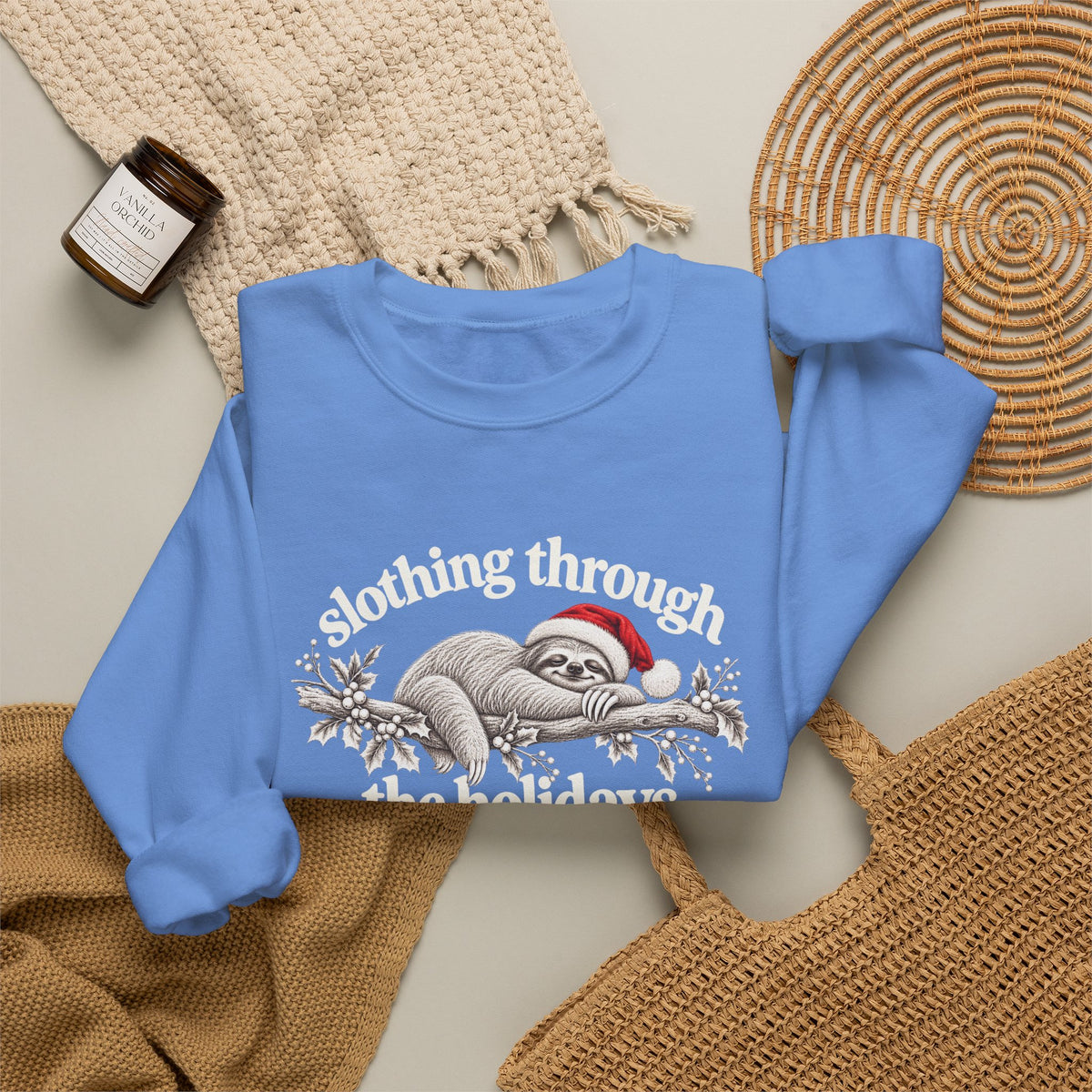 Funny Christmas Sloth Sweatshirt, Slothing Through the Holidays Crewneck, Cute Santa Sloth Shirt, Vintage Holiday Sweater, Christmas Gift