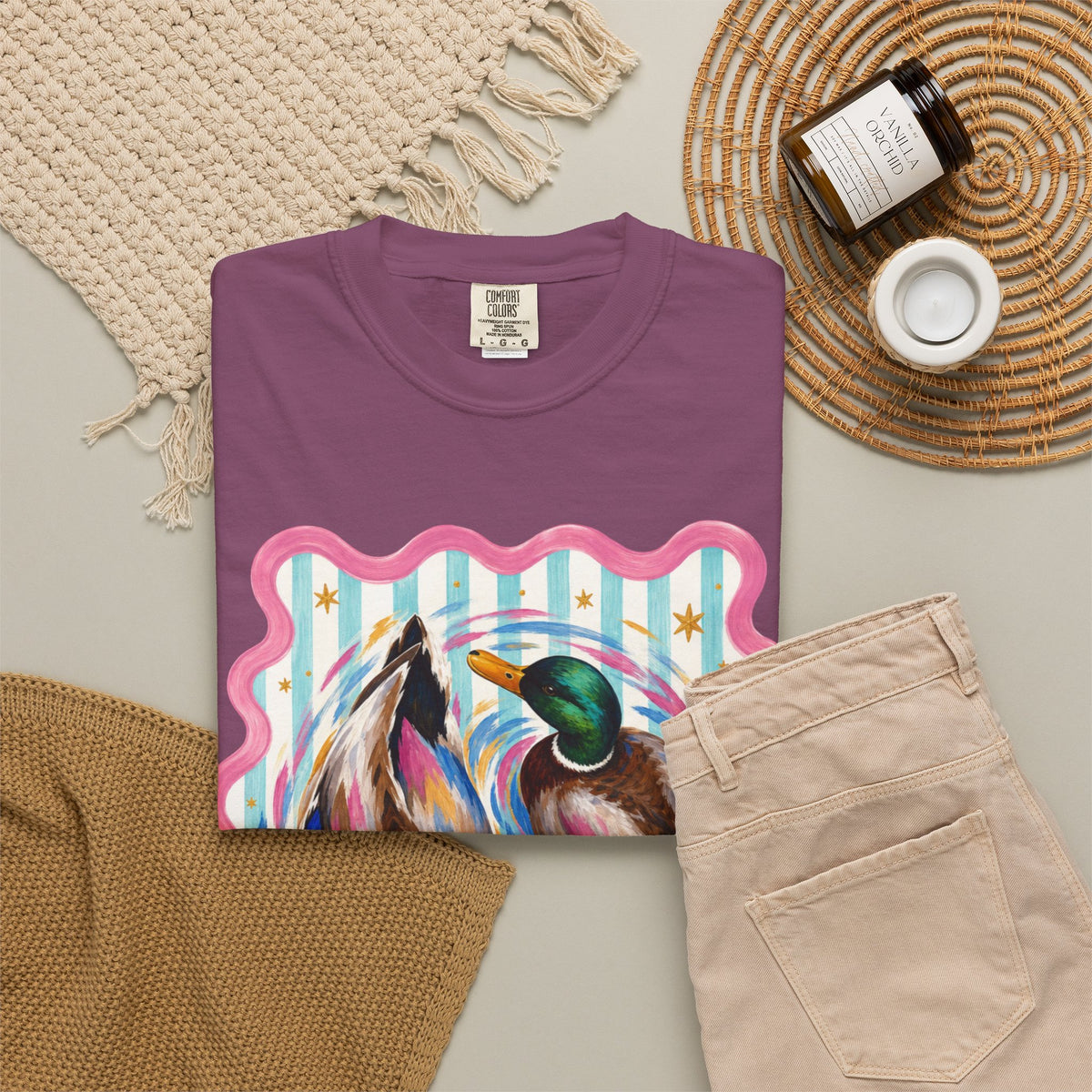 Mallard Duck Art T Shirt Colorful Paired Ducks Graphic Tee