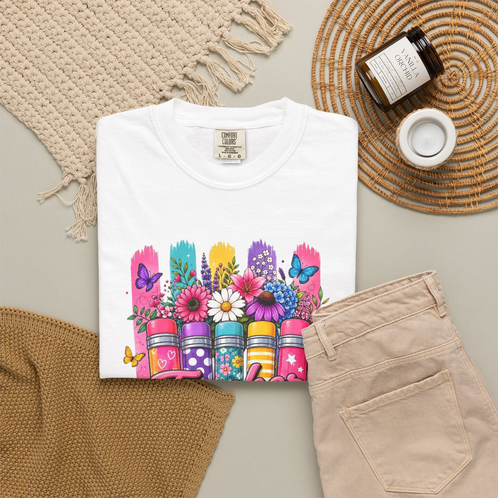Colorful Pencil Bouquet Teacher T Shirt | Floral School Design