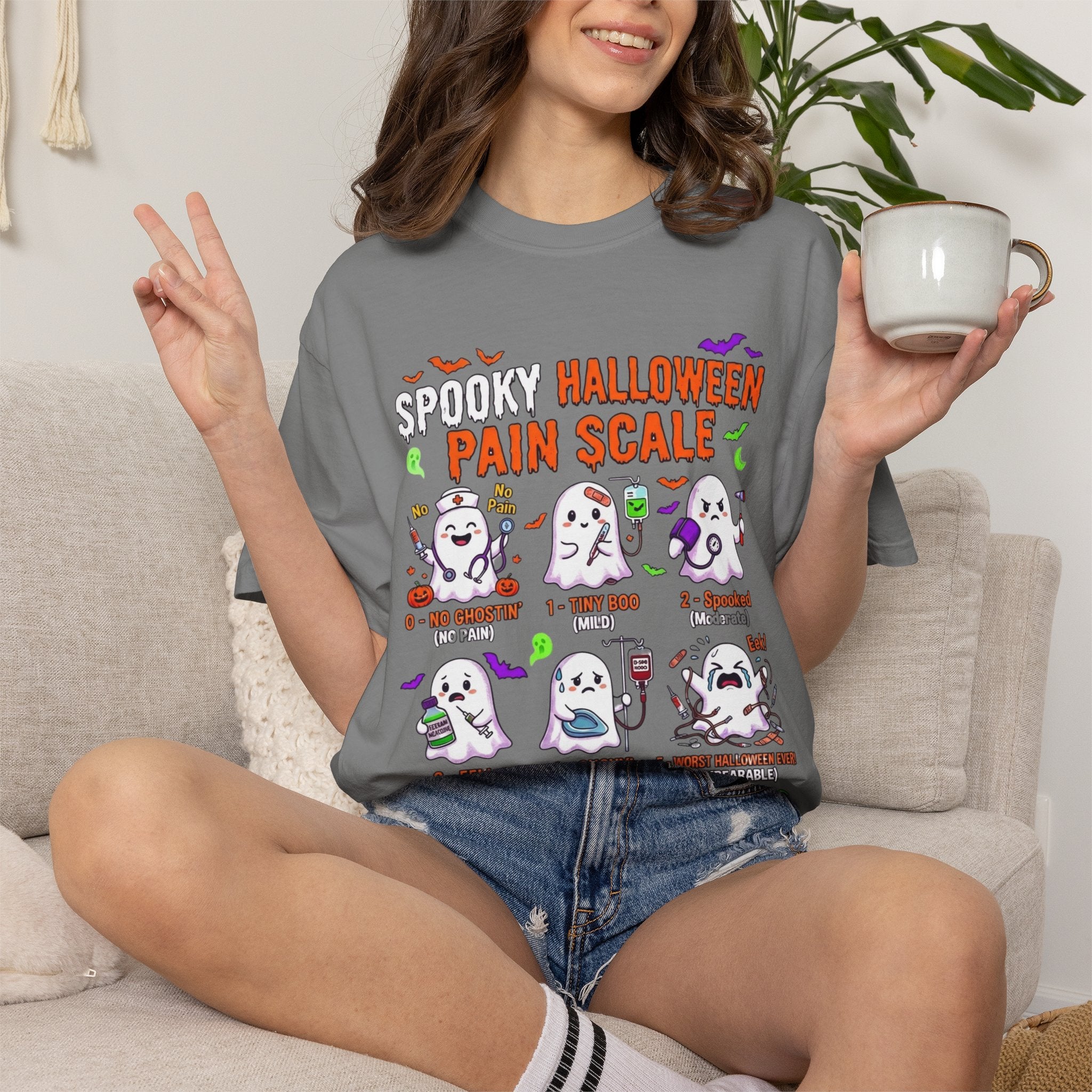 Halloween Ghost Pain Scale T-Shirt Spooky Halloween Pain Scale Nurse Funny Tee