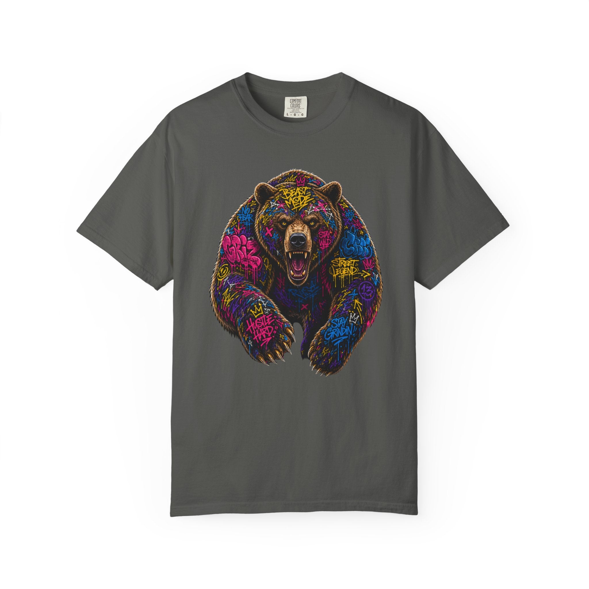 Bear Graffiti TShirt Neon Street Art Roaring Bear Graphic Tee