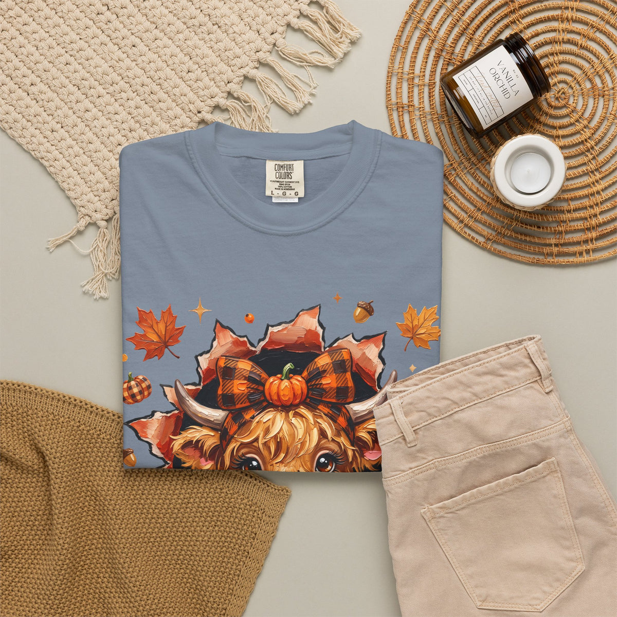Highland Cow Autumn Tee Shirt Cute Fall Plaid Calf Design