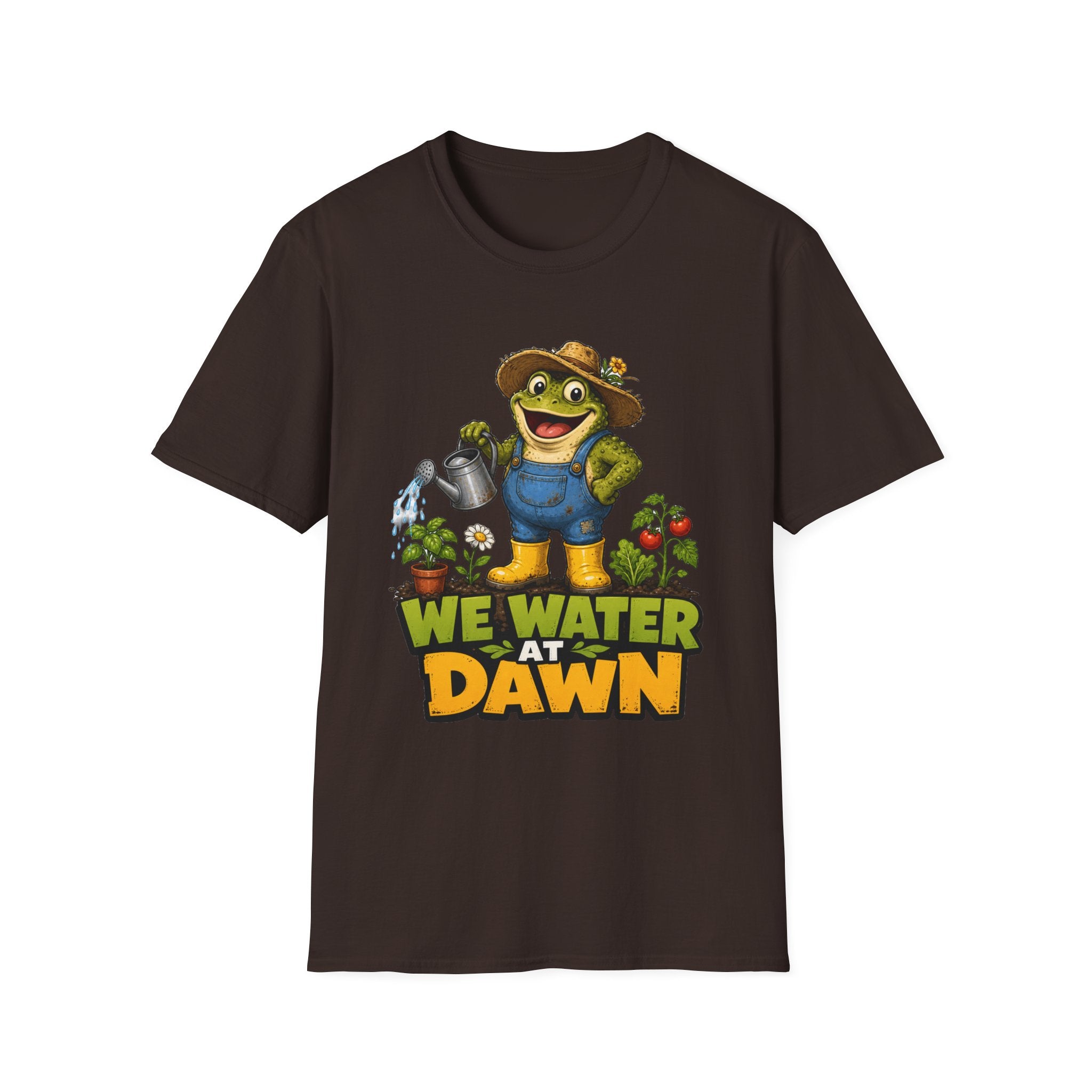 Garden Frog T‑Shirt — 'We Water at Dawn' Cute Gardener Tee