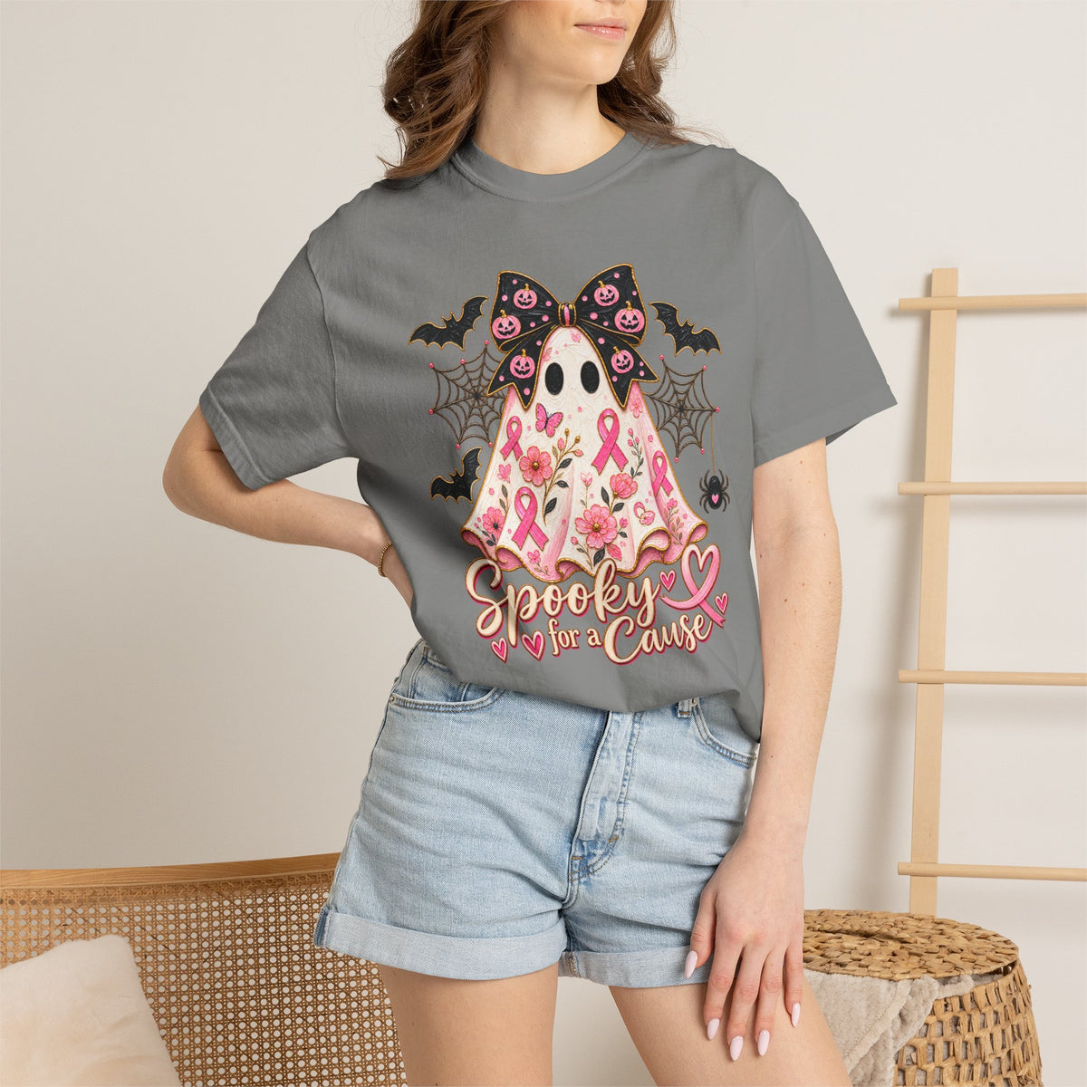 Pink Ribbon Ghost T shirt | Halloween Breast Cancer Awareness