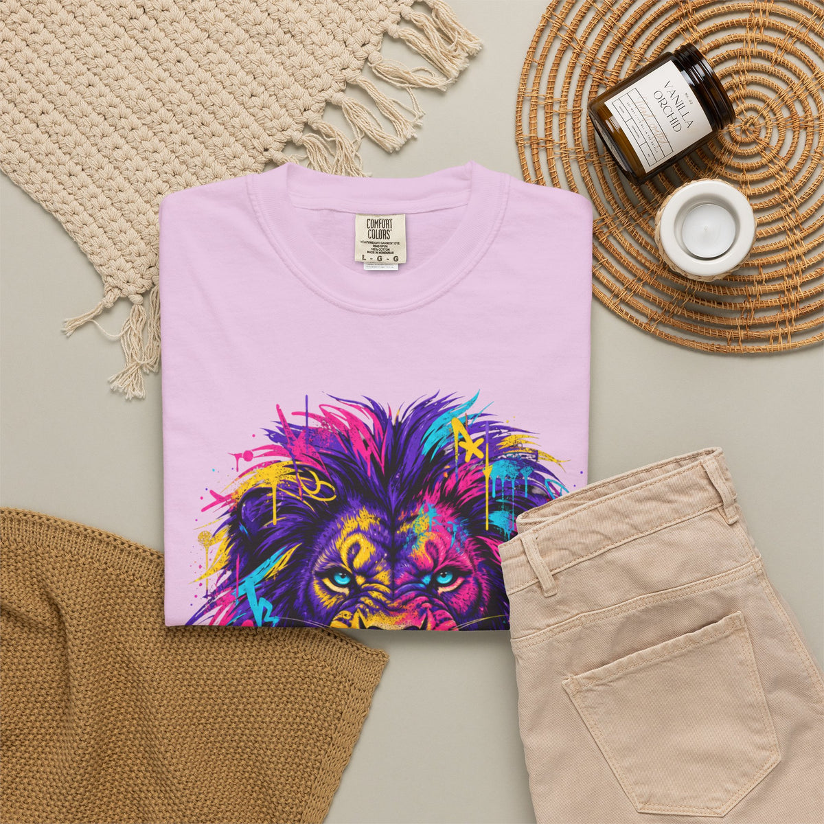 Colorful Roaring Lion T Shirt Vibrant Neon Animal Graphic Tee