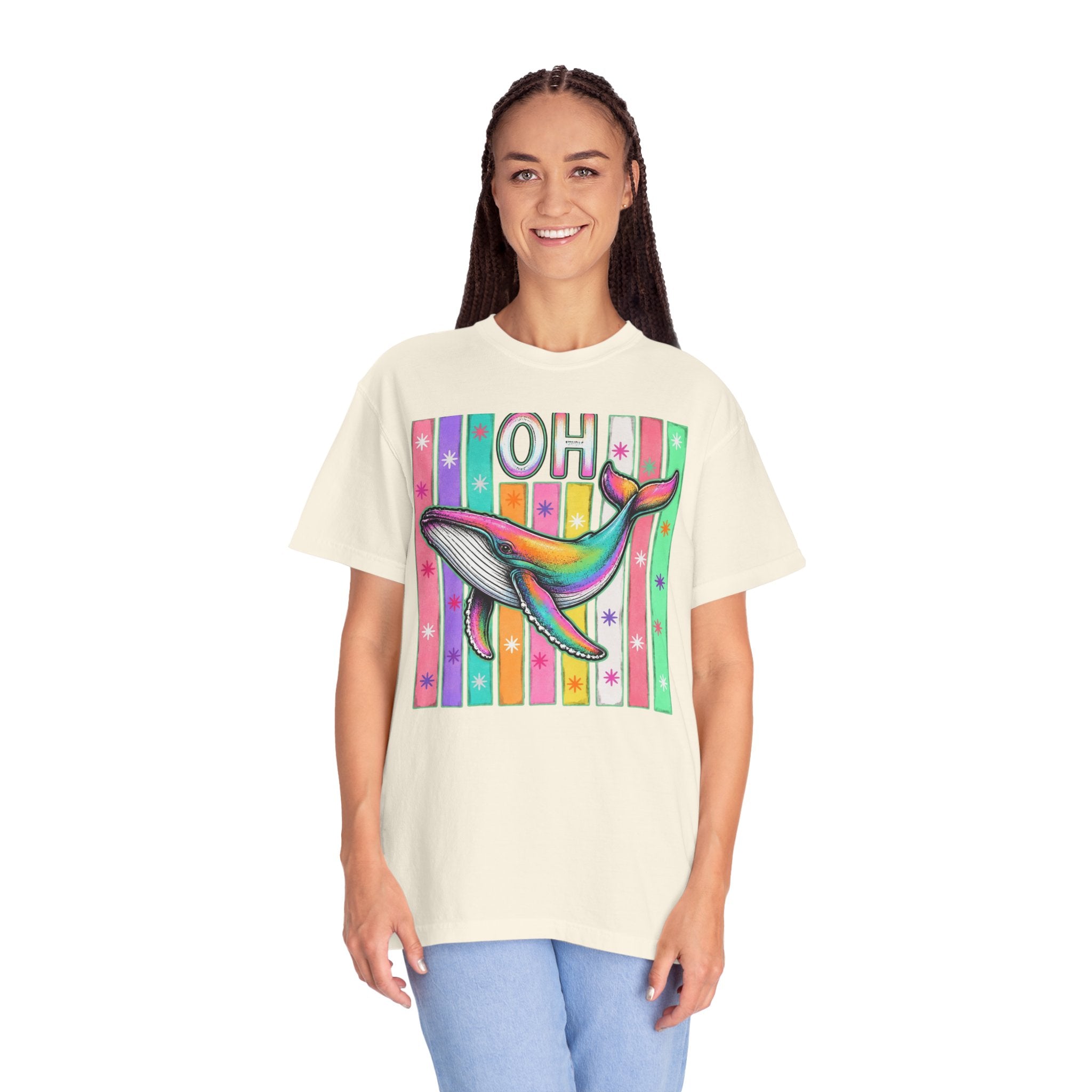 Oh Rainbow Whale T Shirt Retro Striped Graphic Tee