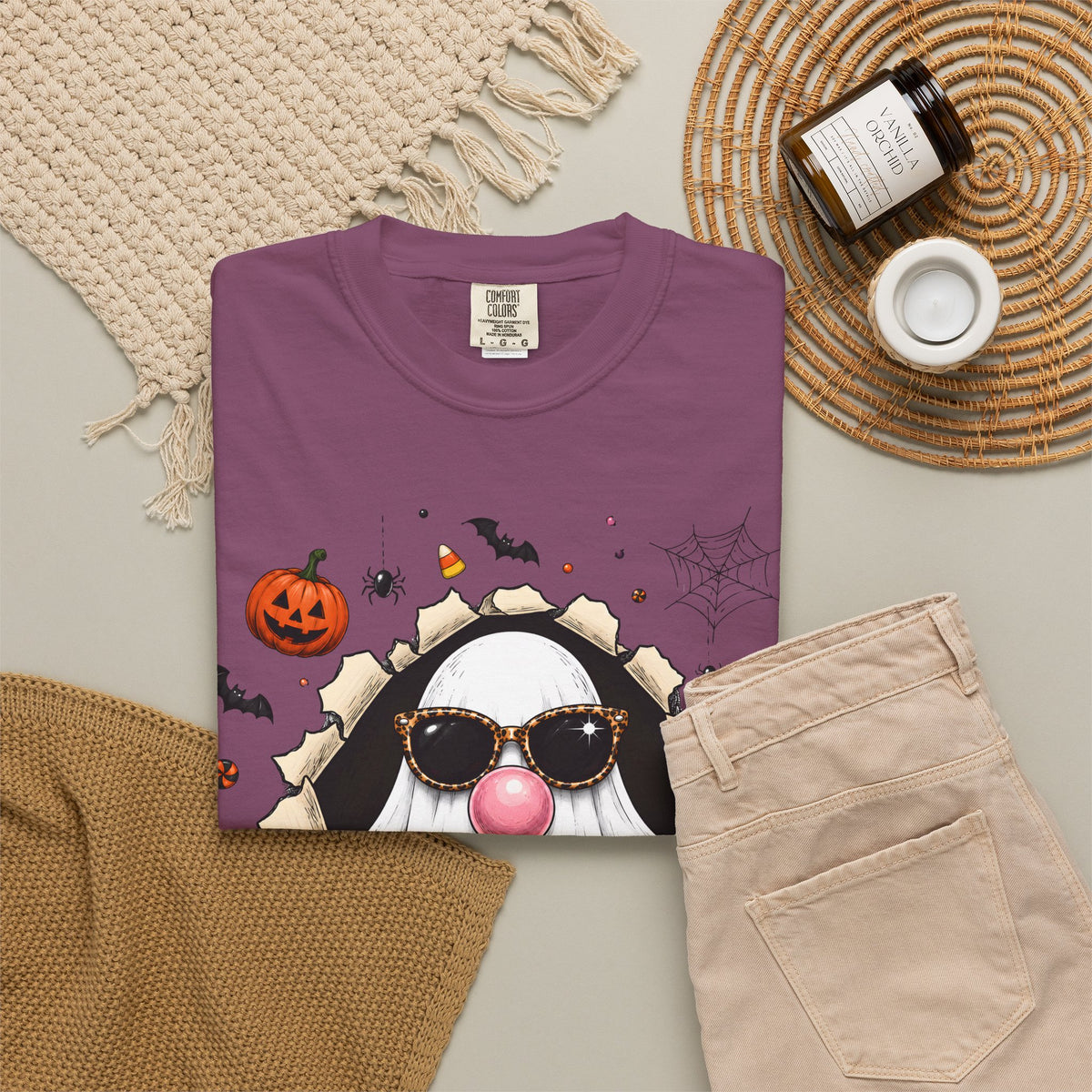 Halloween Gnome T-Shirt Funny Bubblegum Ghost and Leopard Butt Graphic Tee