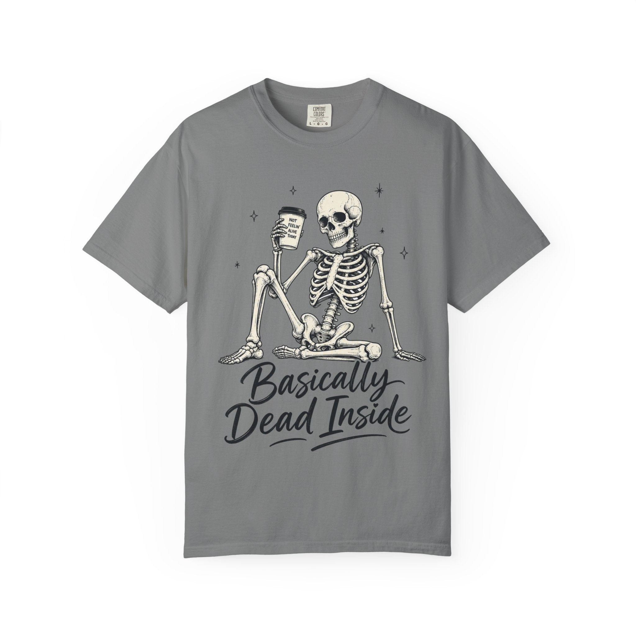 T Shirt Basically Dead Inside Skeleton Coffee Graphic Tee