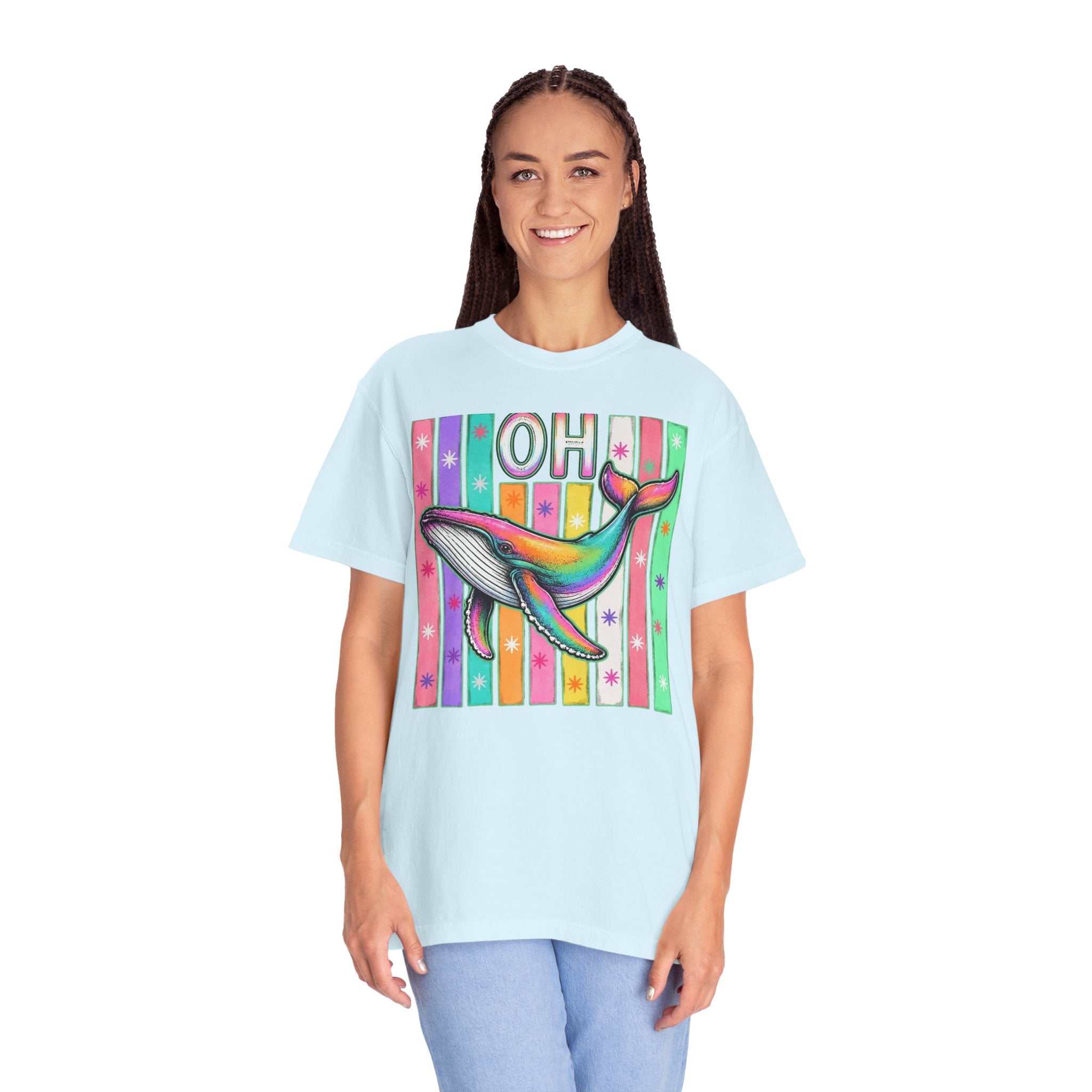Oh Rainbow Whale T Shirt Retro Striped Graphic Tee
