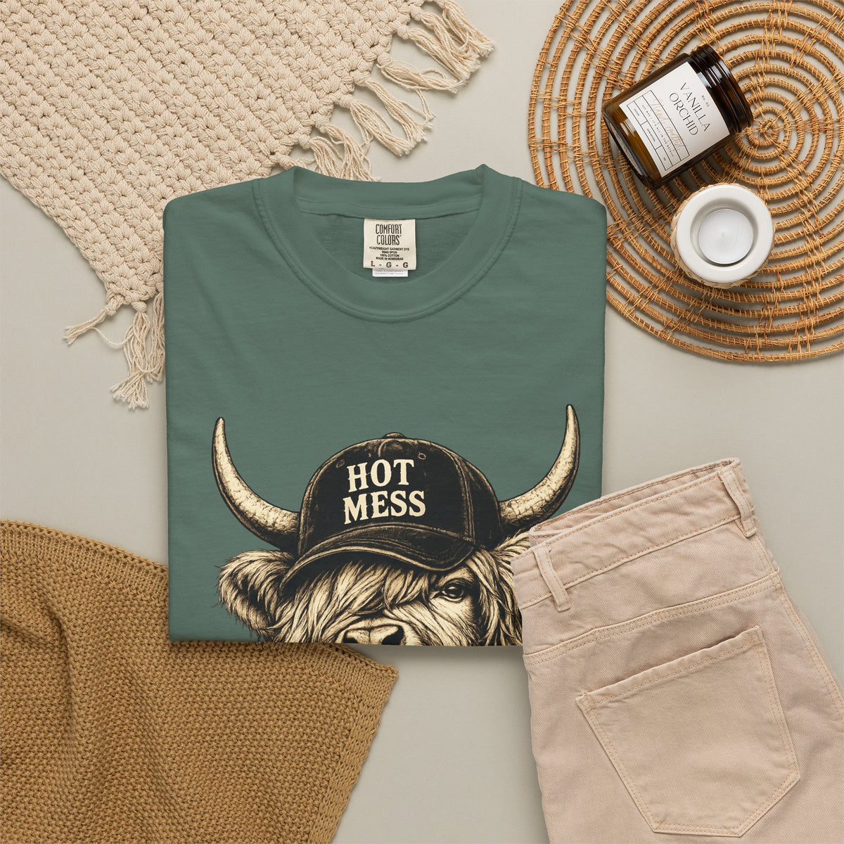Hot Mess Highland Cow T Shirt Funny Cow with Coffee Graphic