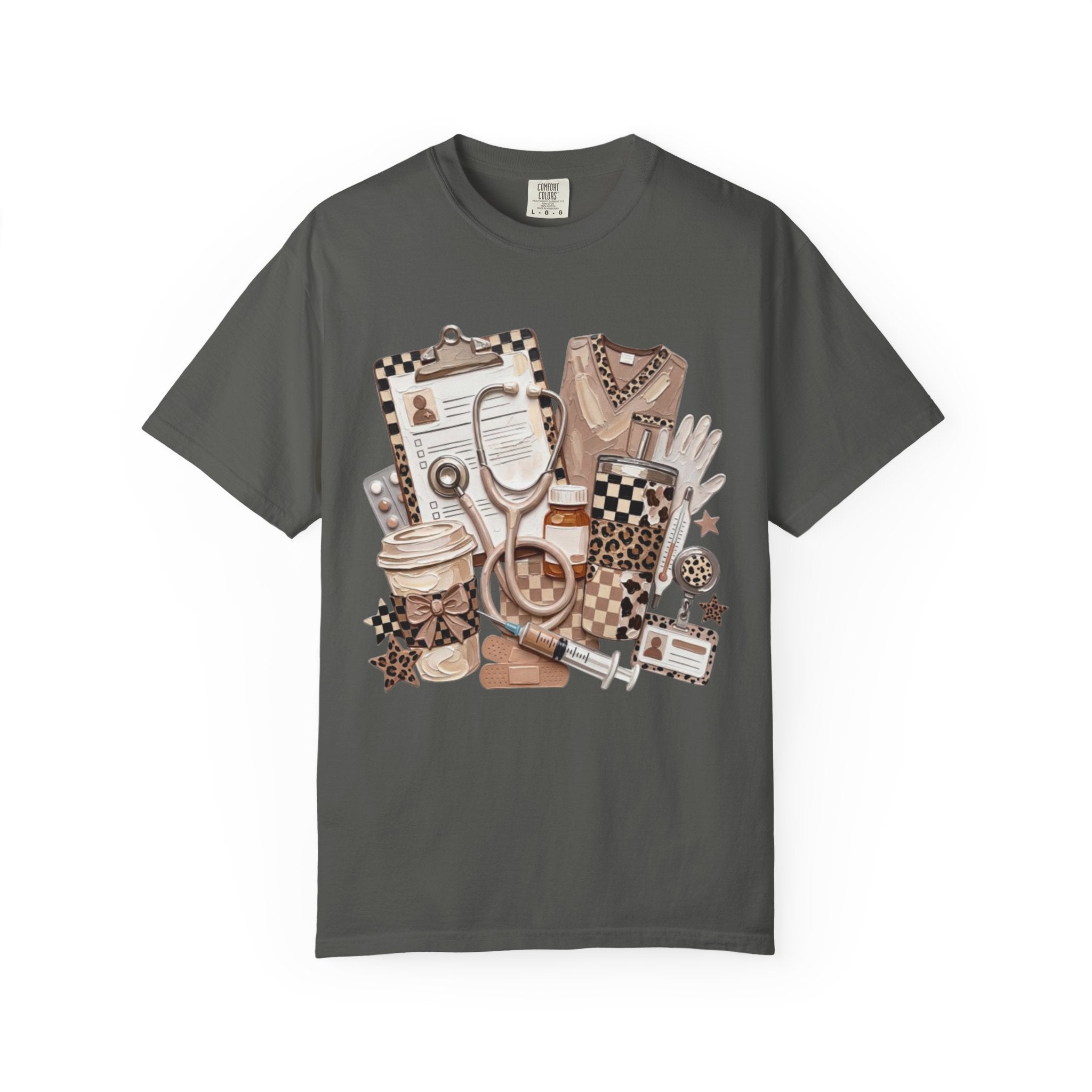 Nurse Essentials Graphic T Shirt Medical Stethoscope Coffee Clipboard Design
