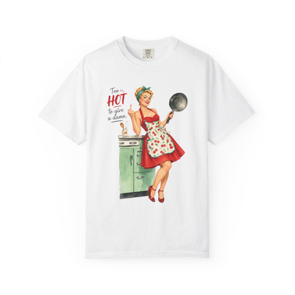 Vintage Pinup Cooking T-Shirt Too Hot to Handle Kitchen Tee
