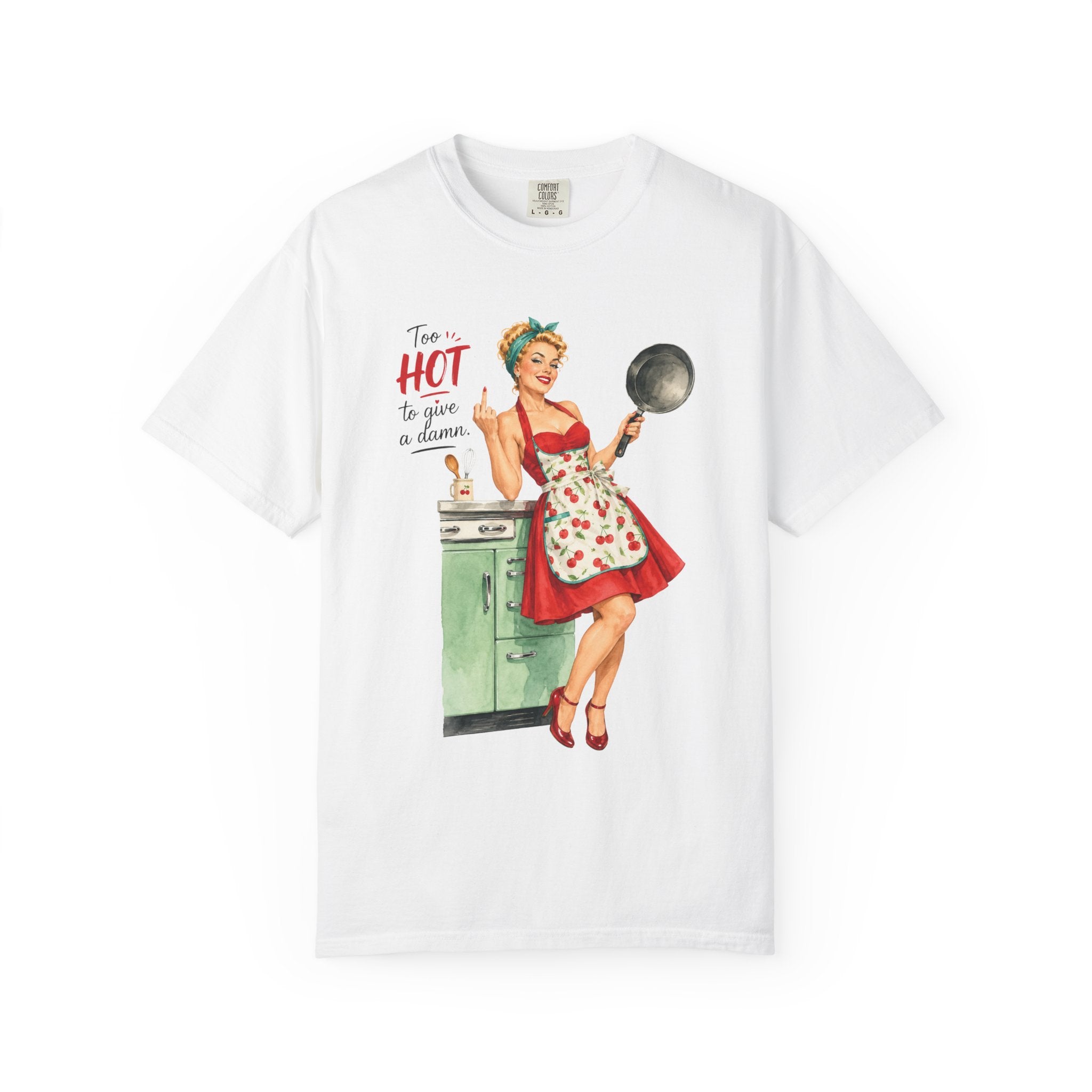 Vintage Pinup Cooking T-Shirt Too Hot to Handle Kitchen Tee