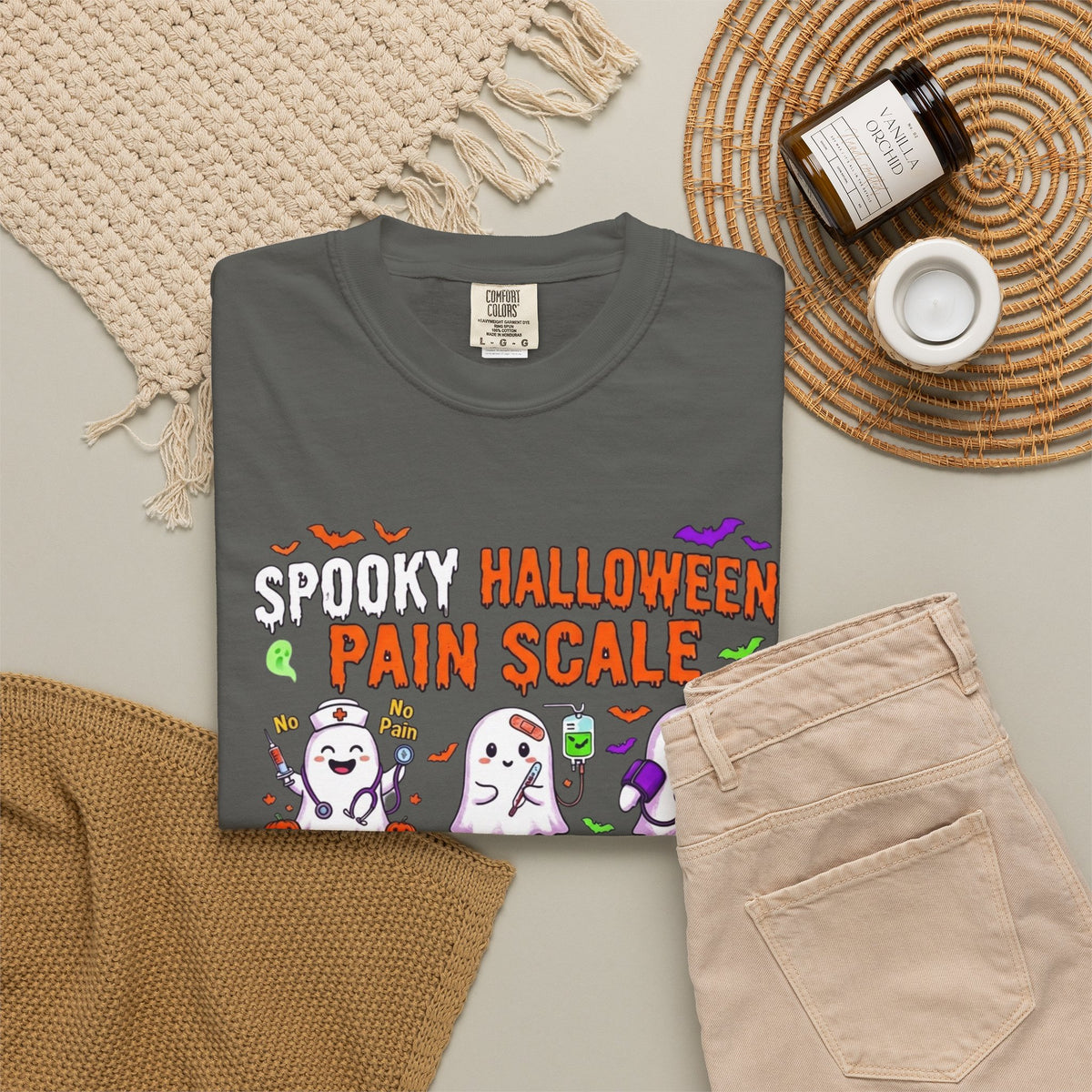 Halloween Ghost Pain Scale T-Shirt Spooky Halloween Pain Scale Nurse Funny Tee