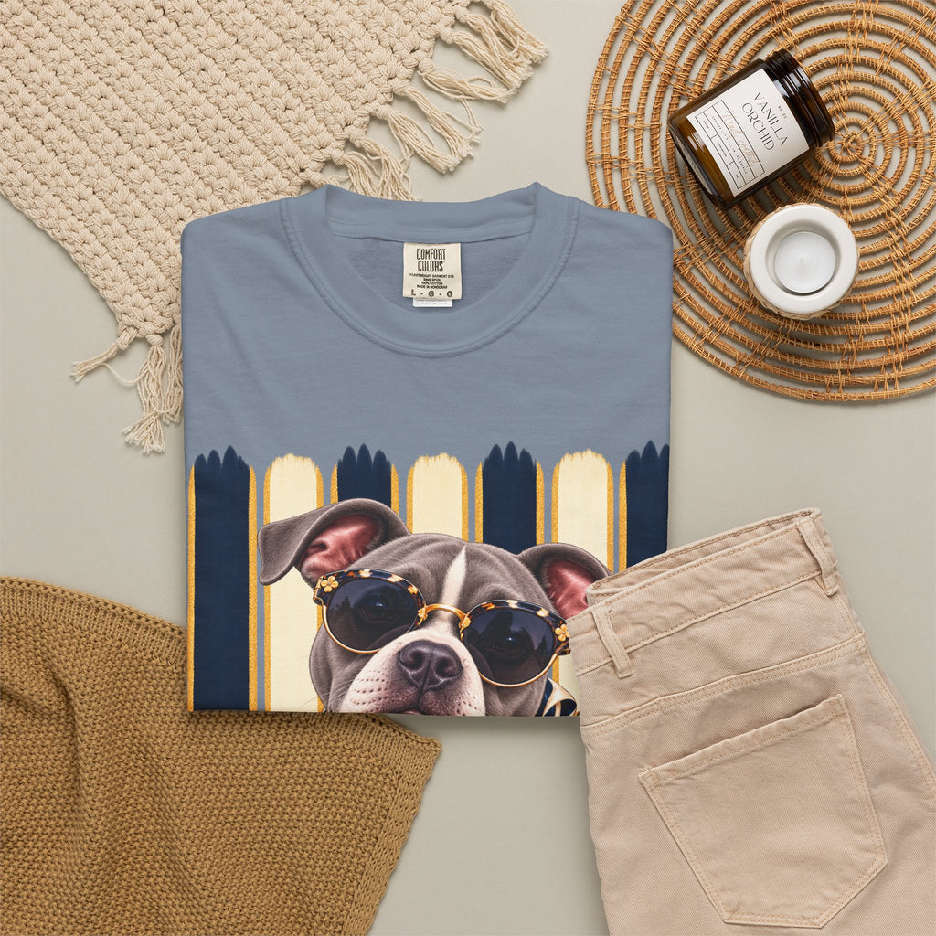 Pitbull Mom Shirt, Blue Gray Pit Bull Comfort Colors Tee, Chic Dog Lover Gift, Boutique Pet Graphic T-Shirt, Artsy Pet Lovers Collection