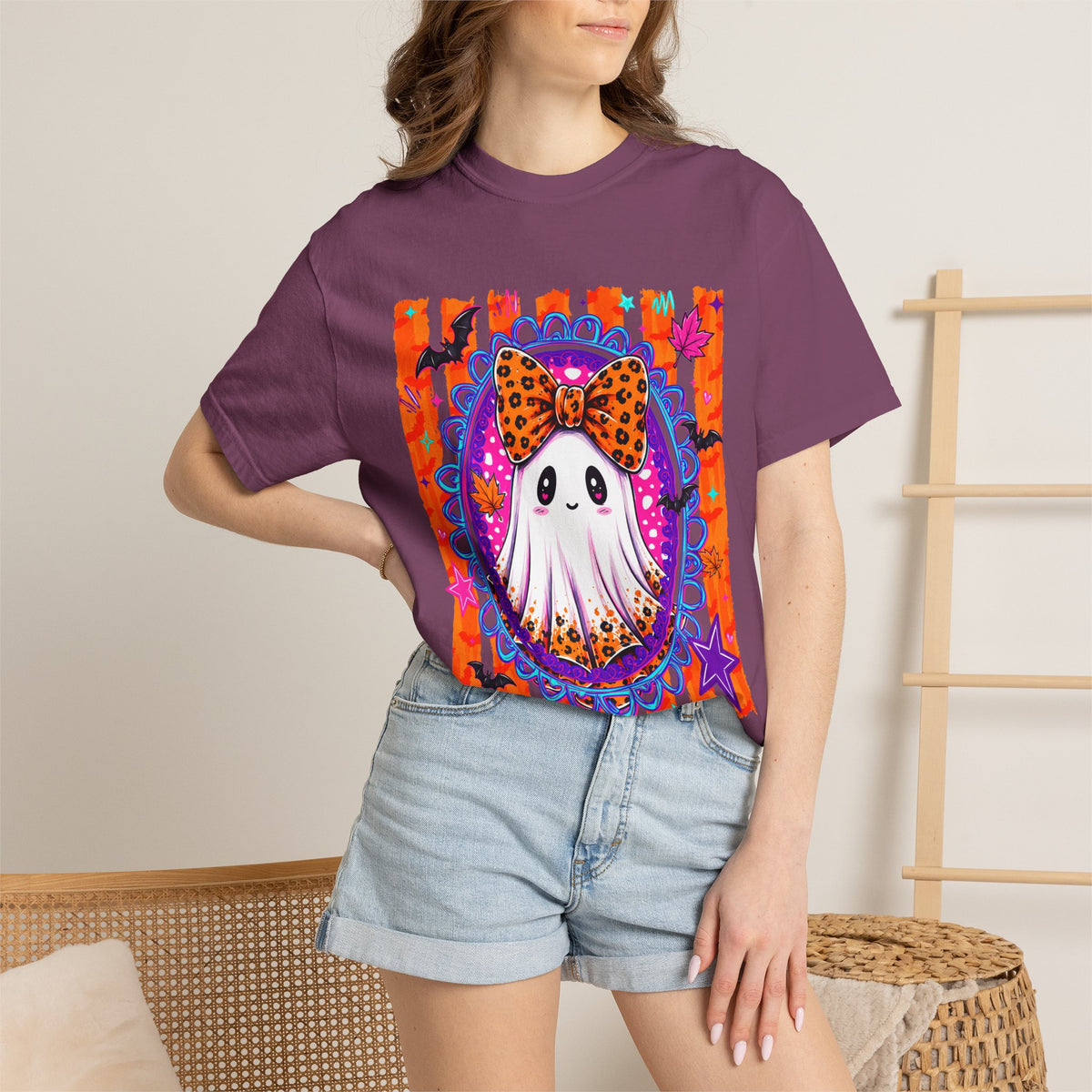 Halloween Ghost Tee Cute Polka Dot Bow Ghost Graphic T Shirt
