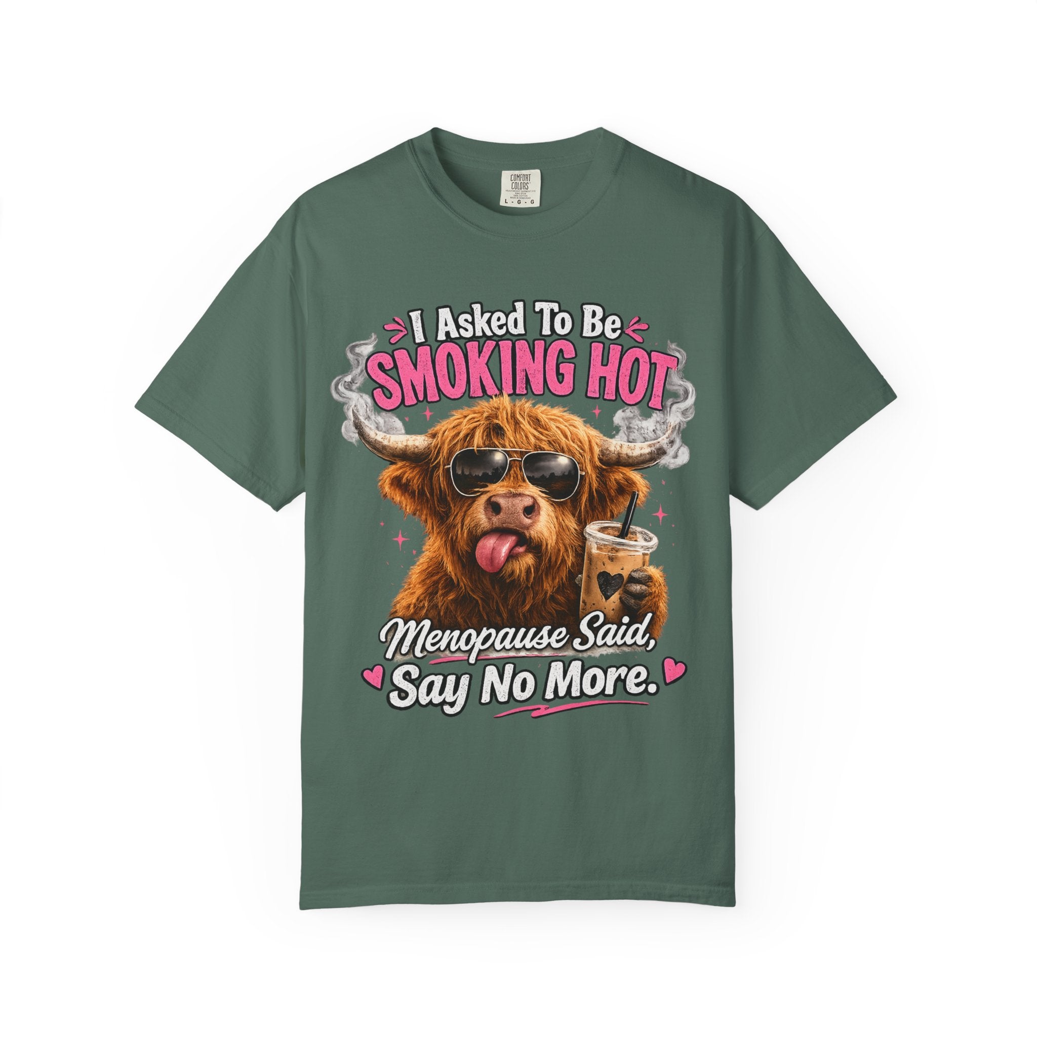 Menopause Smoking Hot T-Shirt Funny Cow with Sunglasses & Drink
