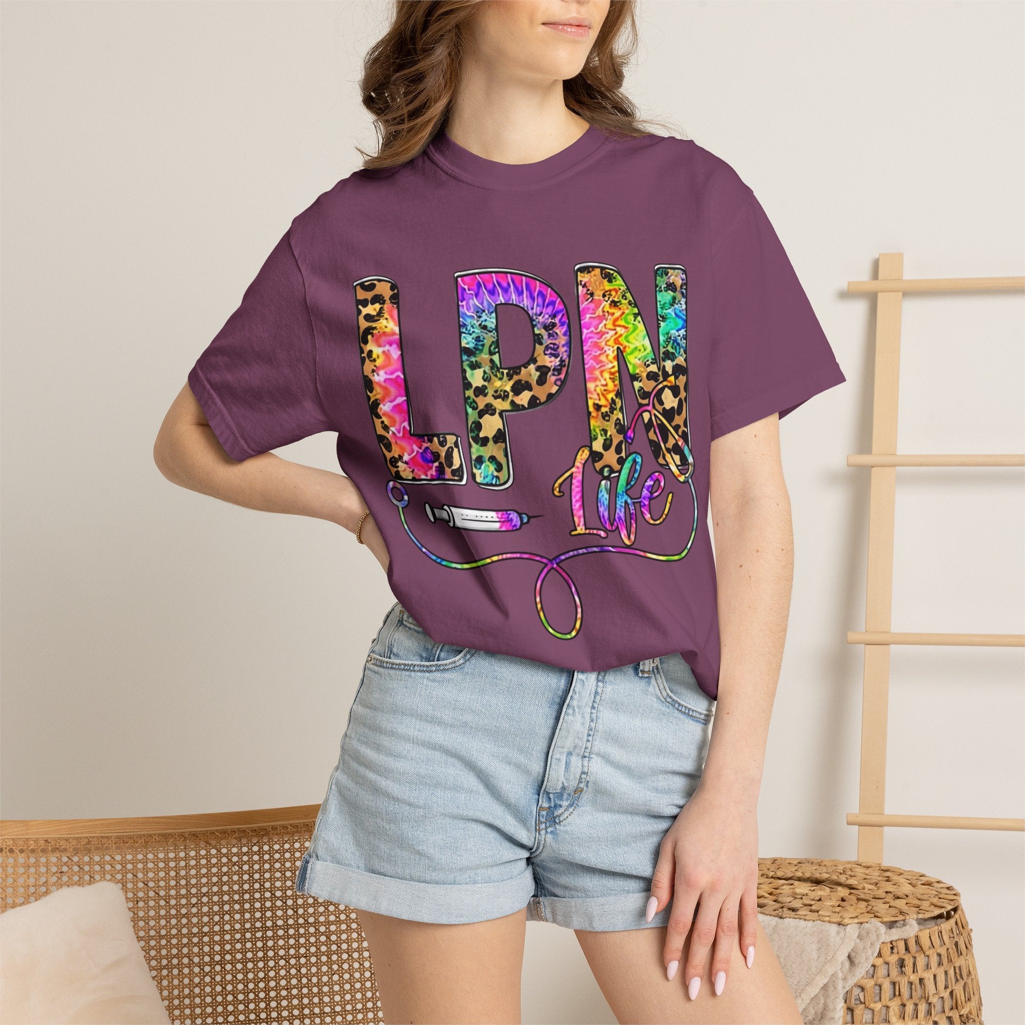 LPN Life T Shirt Colorful Leopard Stethoscope Nursing Tee
