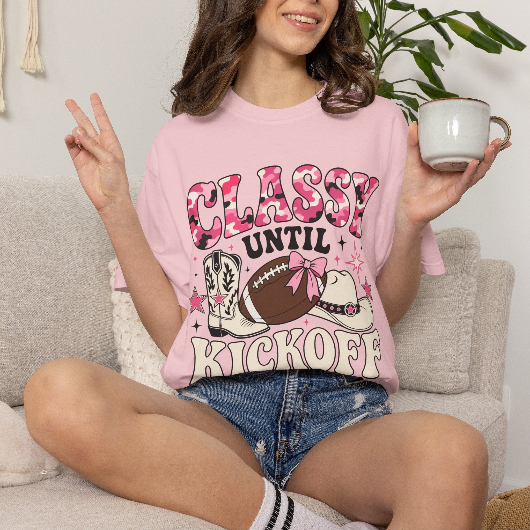 Classy Until Kickoff Football T Shirt Retro Cowgirl Game Day Tee